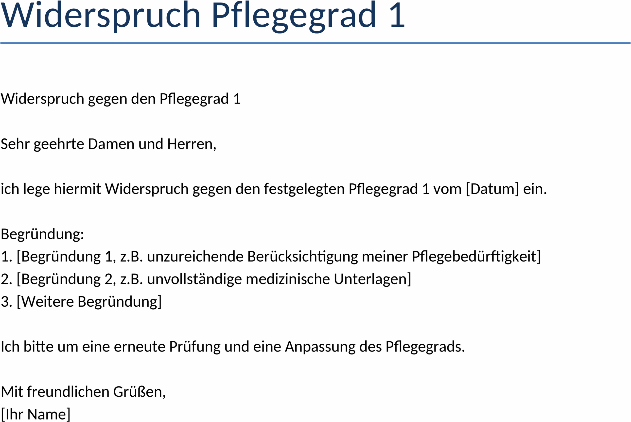 Widerspruch Pflegegrad Word Vorlage