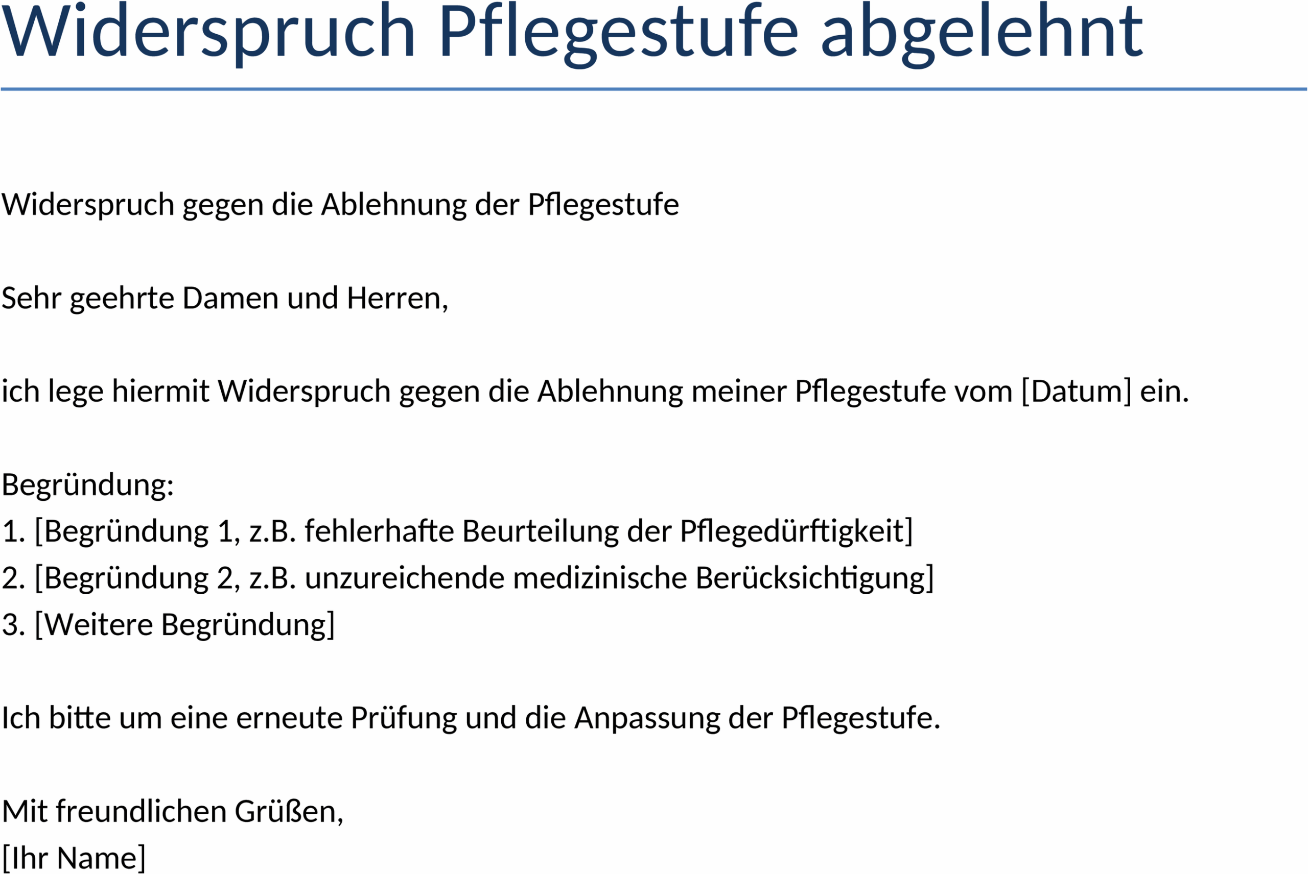 Word-Vorlage: Widerspruch Pflegestufe Abgelehnt