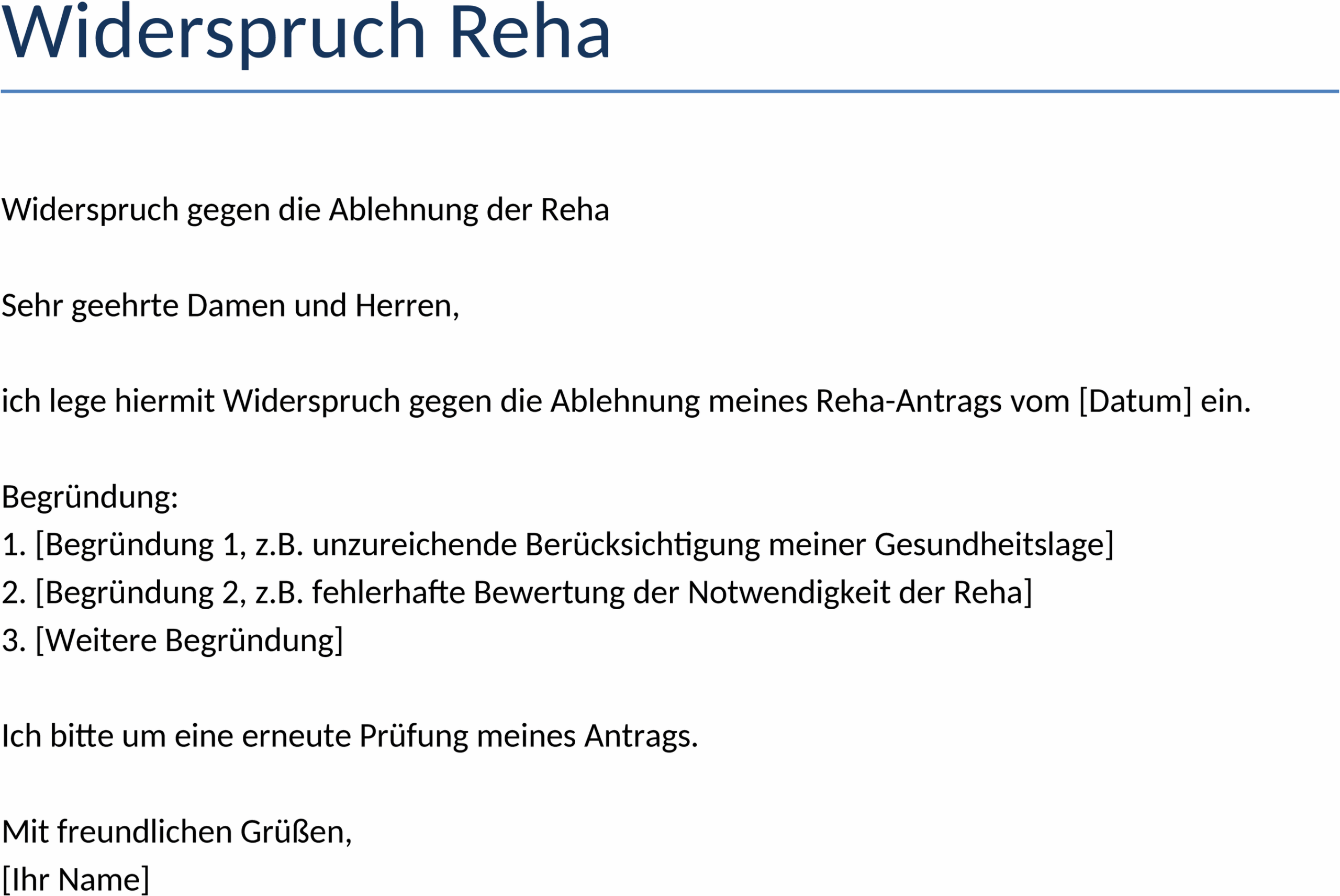 Widerspruch Reha Word-Dokument