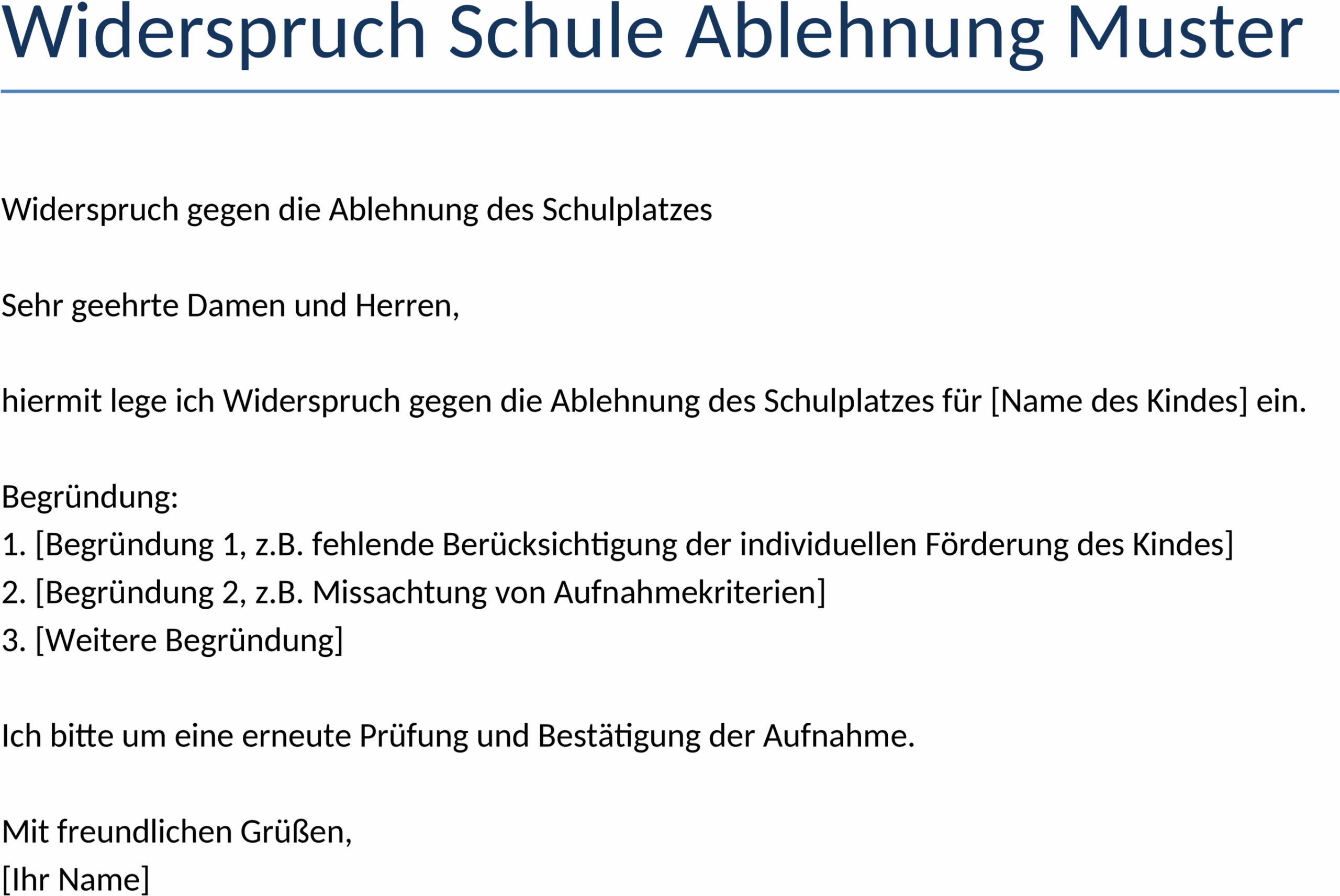 Word-Vorlage für Widerspruchsschreiben Schule
