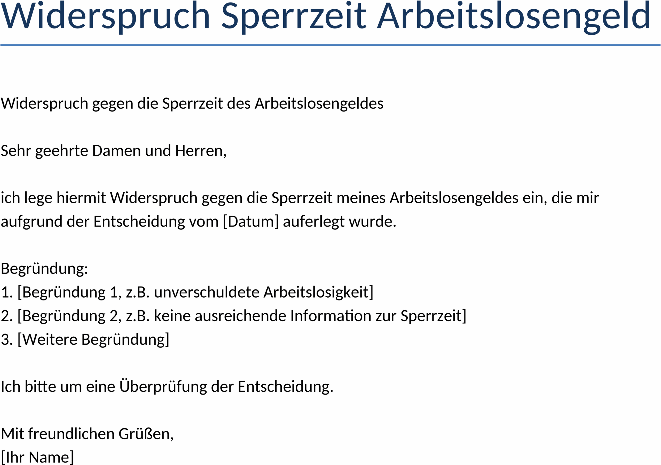 Widerspruchs-Vorlage für Sperrzeit beim Arbeitslosengeld