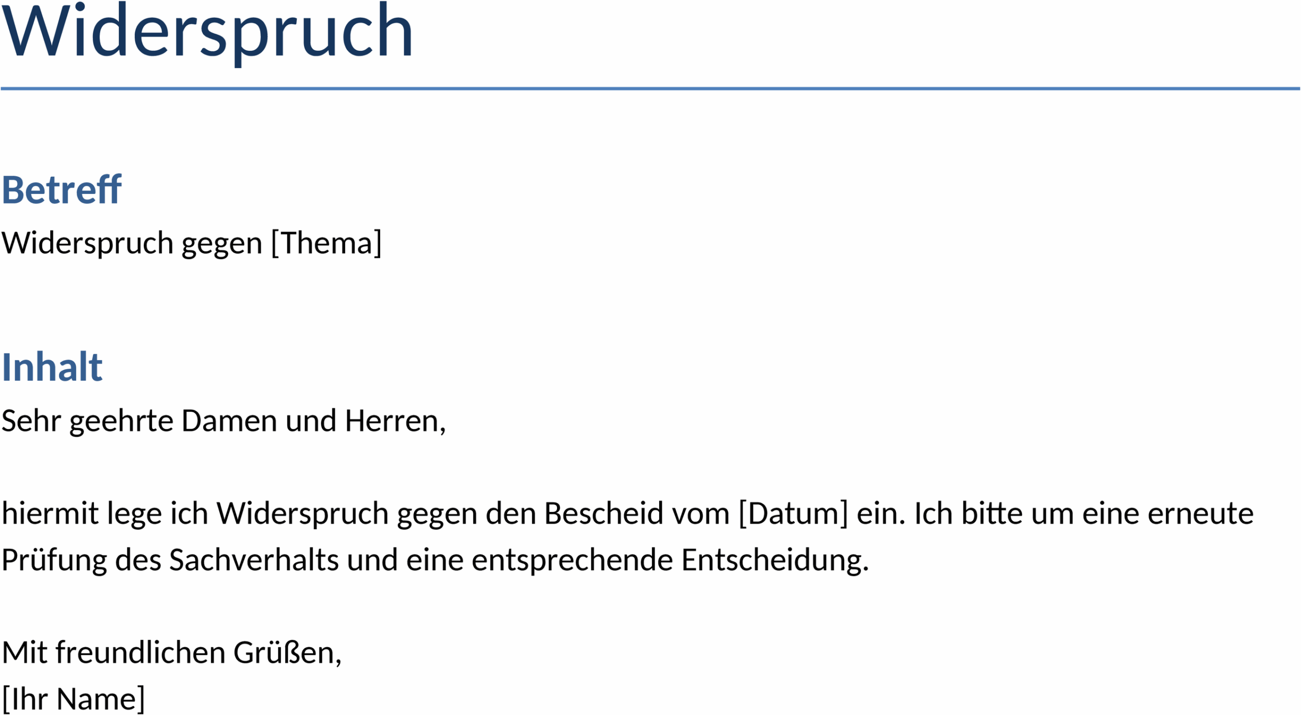 Widerspruch Word-Vorlage