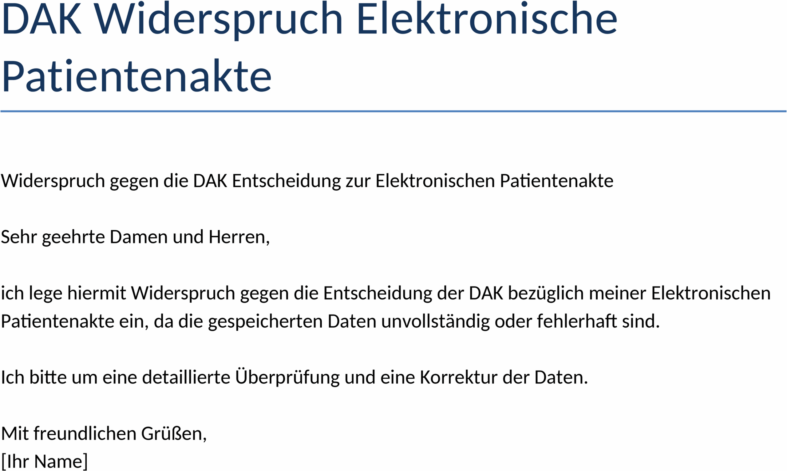 Widerspruchsschreiben Elektronische Patientenakte Word