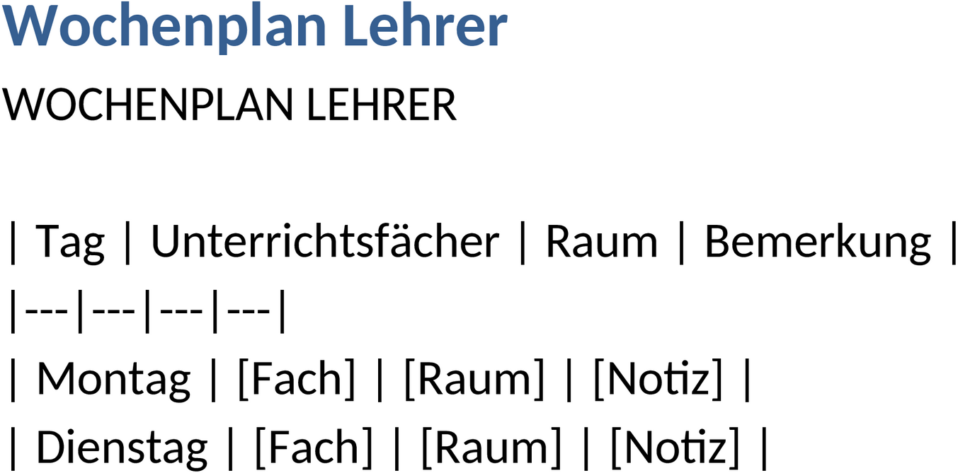 Word-Datei: Wochenplan Lehrer