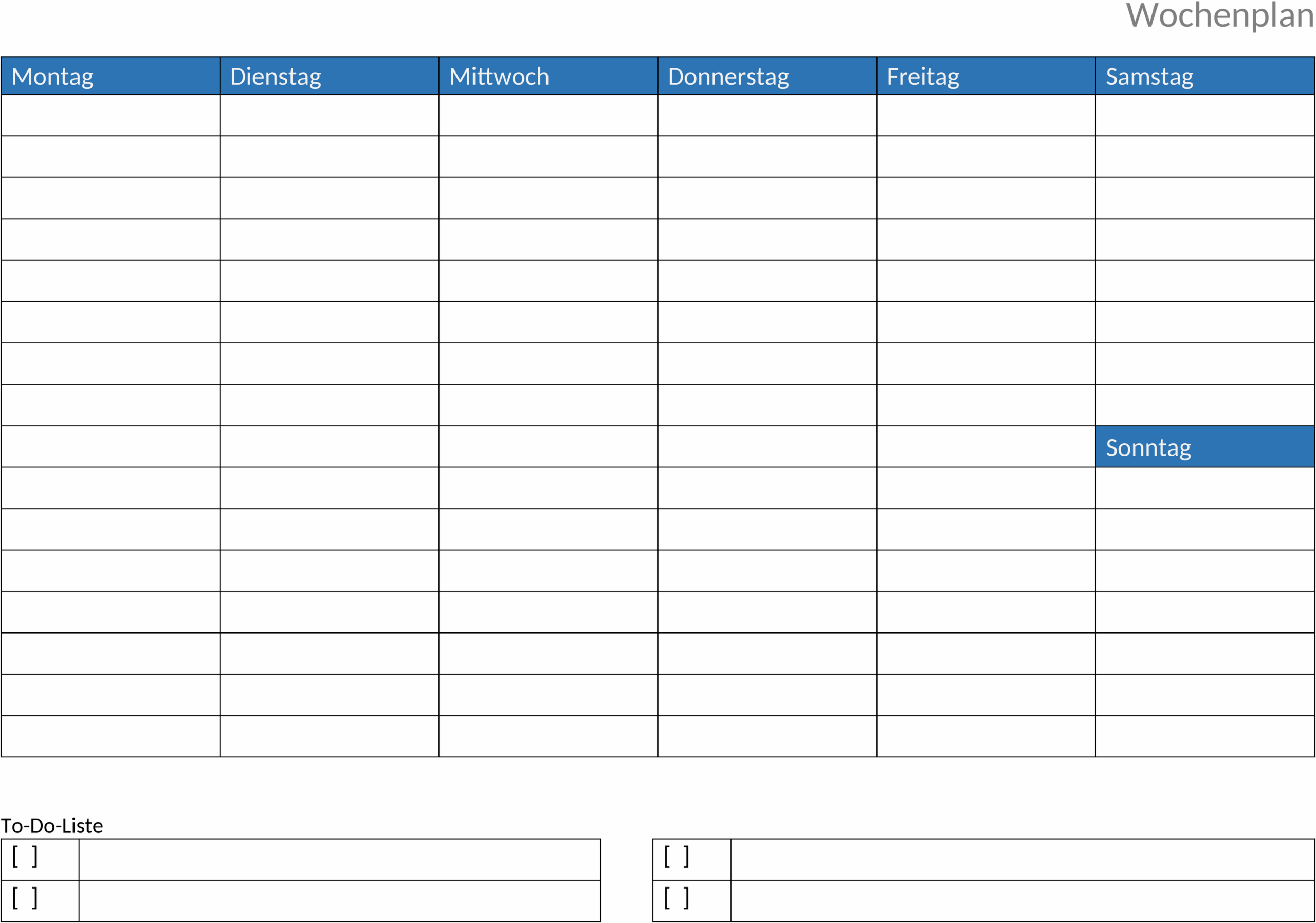 Wochenplan-Vorlage für effektive Organisation