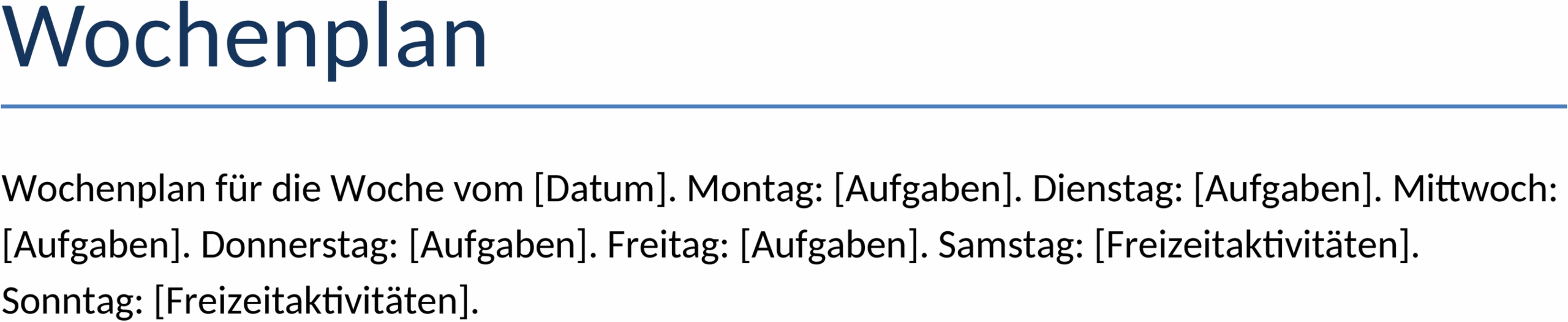 Wochenplan im Word-Format für eine strukturierte Woche