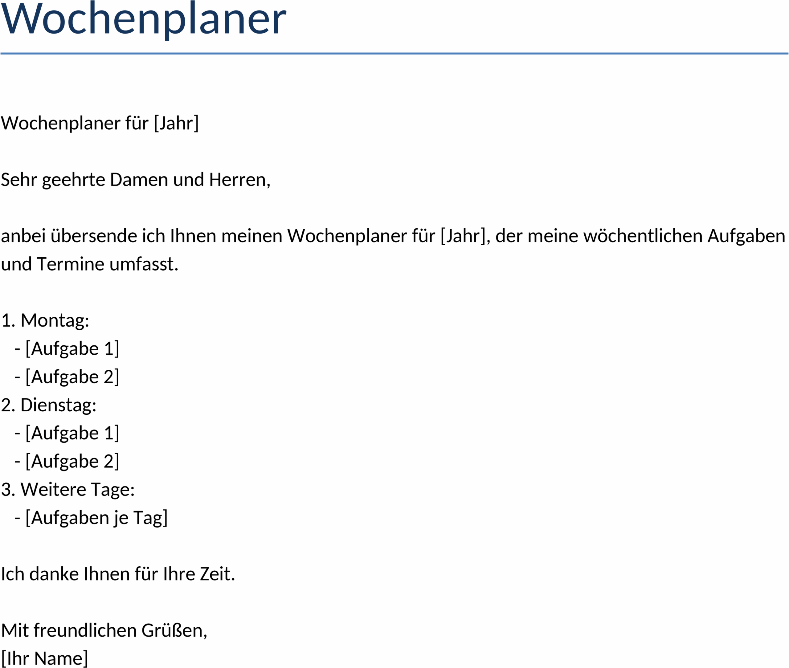 Wochenplaner Word-Vorlage