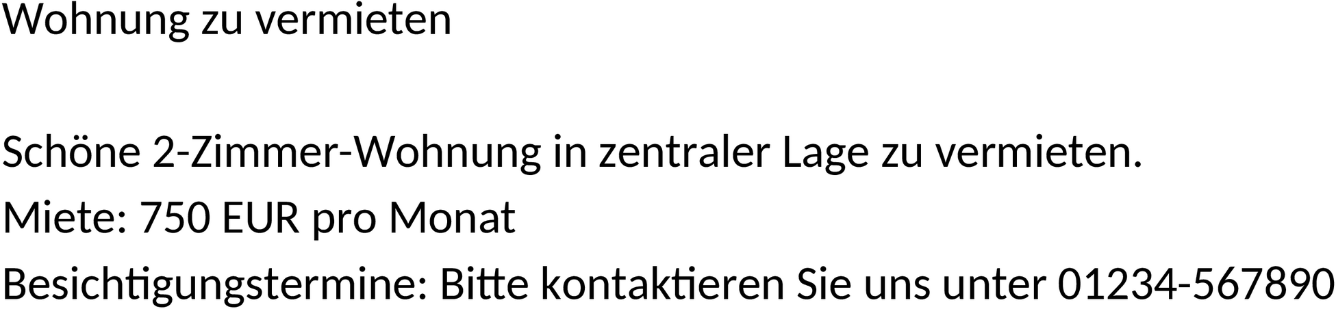 Wohnung zu vermieten Word-Vorlage