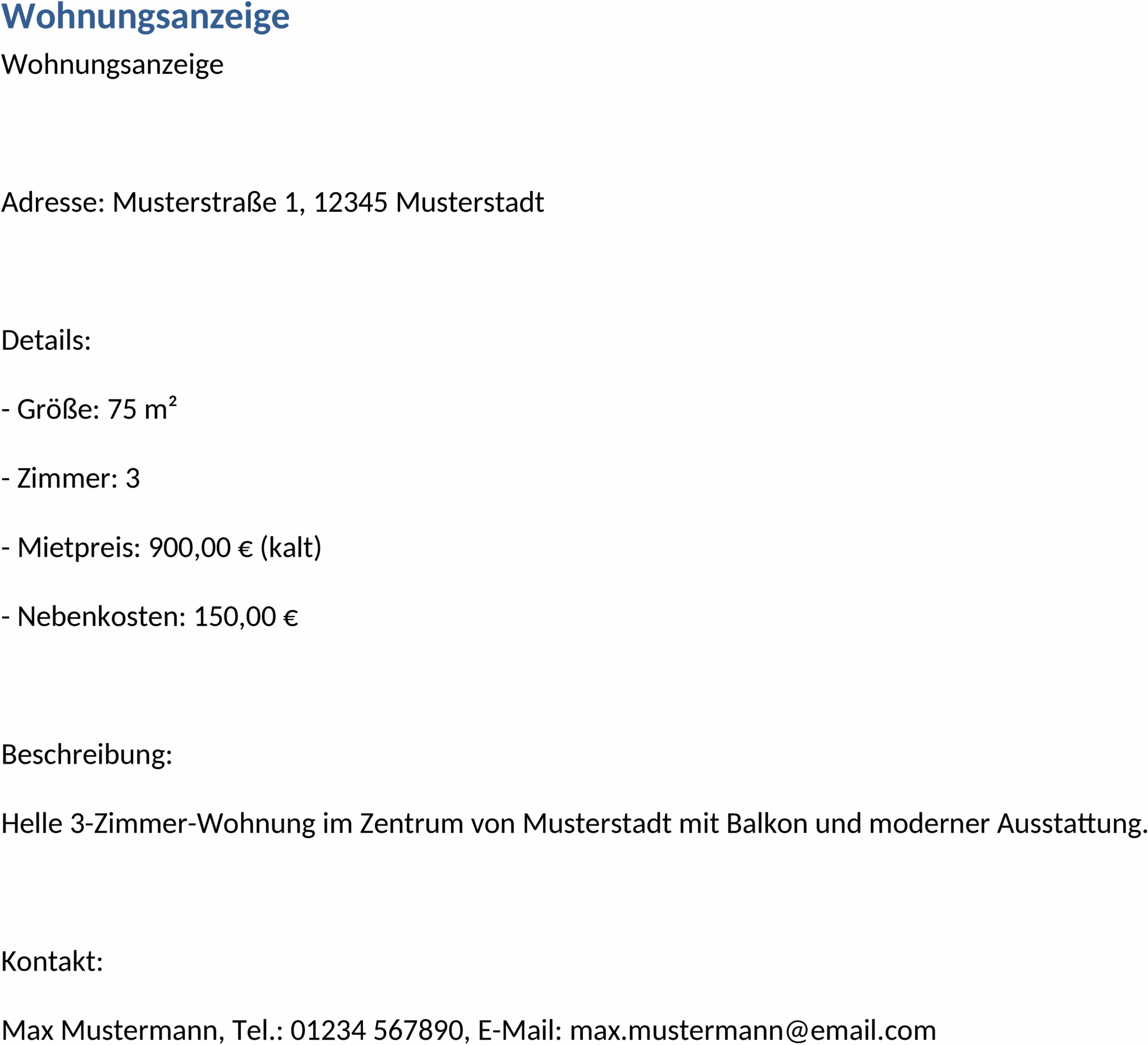 Wohnungsanzeige Word-Vorlage