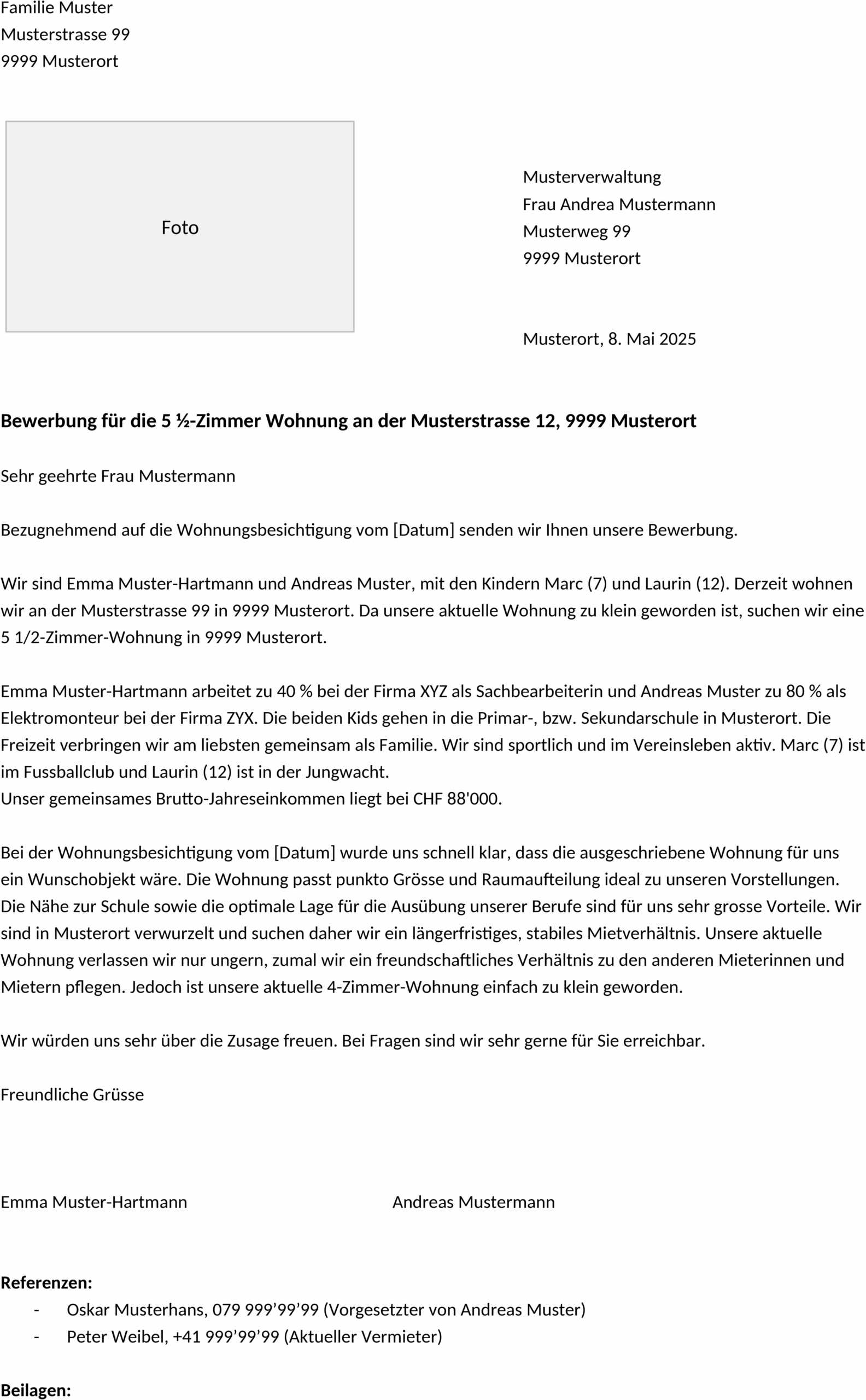 Wohnungsbewerbung Musterbrief in Word-Format