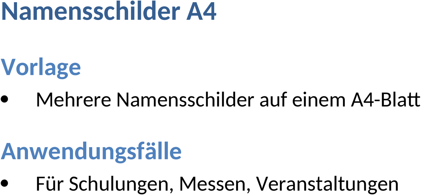 Word A4 Namensschilder Vorlage