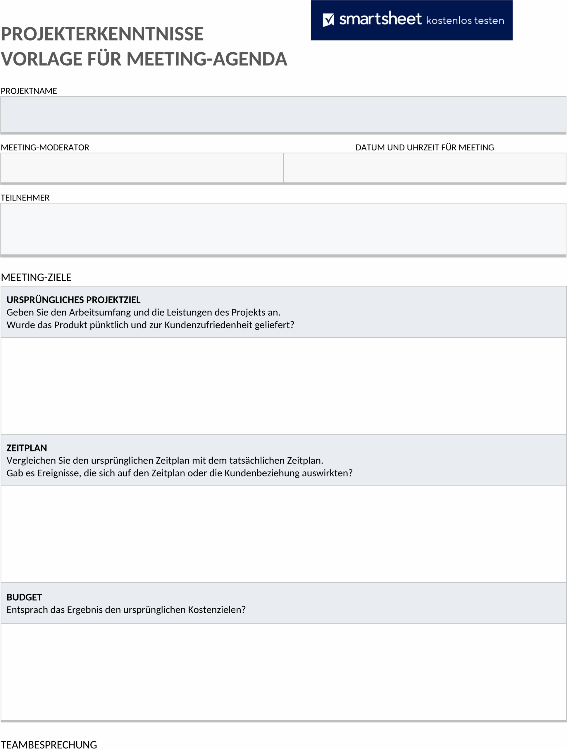 Word-Agenda für Lessons Learned Meetings
