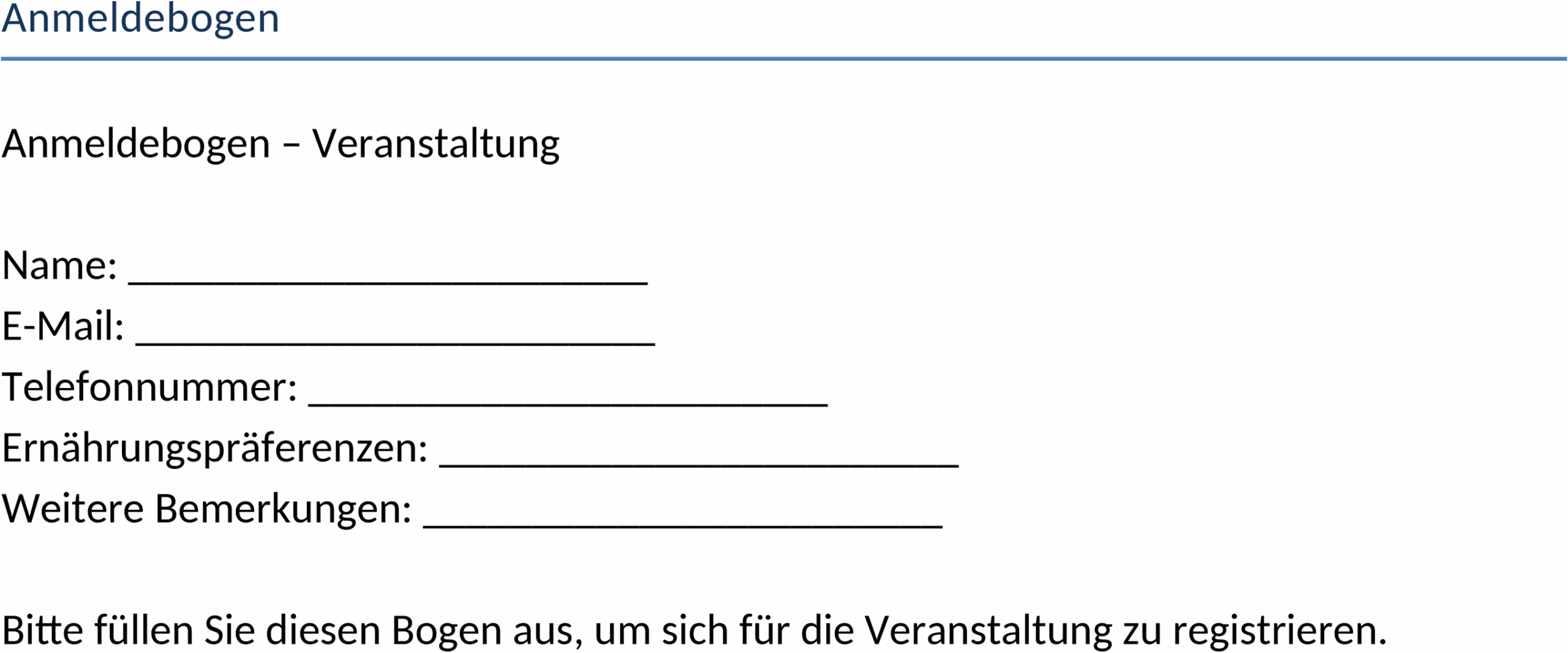 Word Anmeldebogen Vorlage