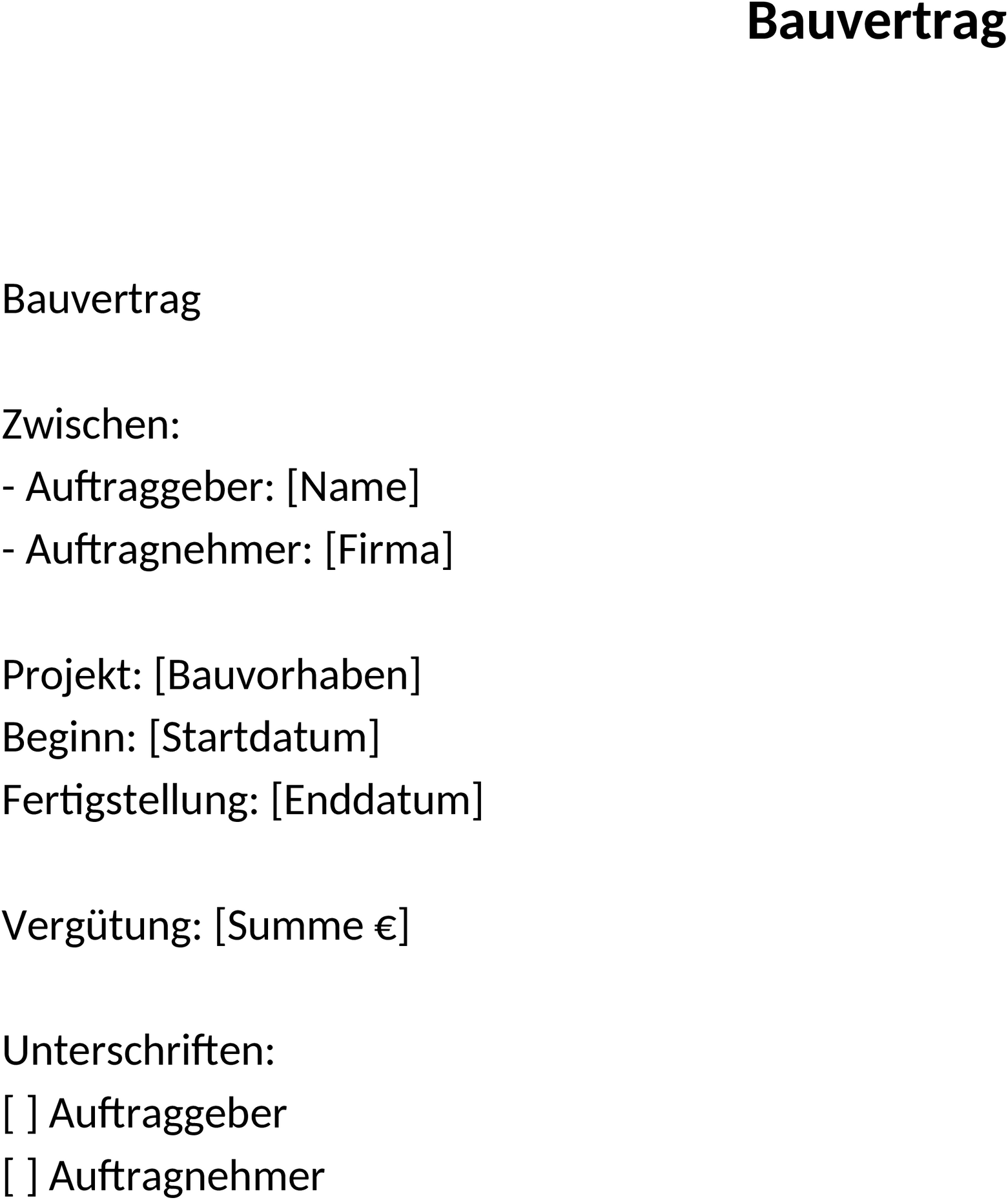 Word-Bauvertrag für Bauprojekte
