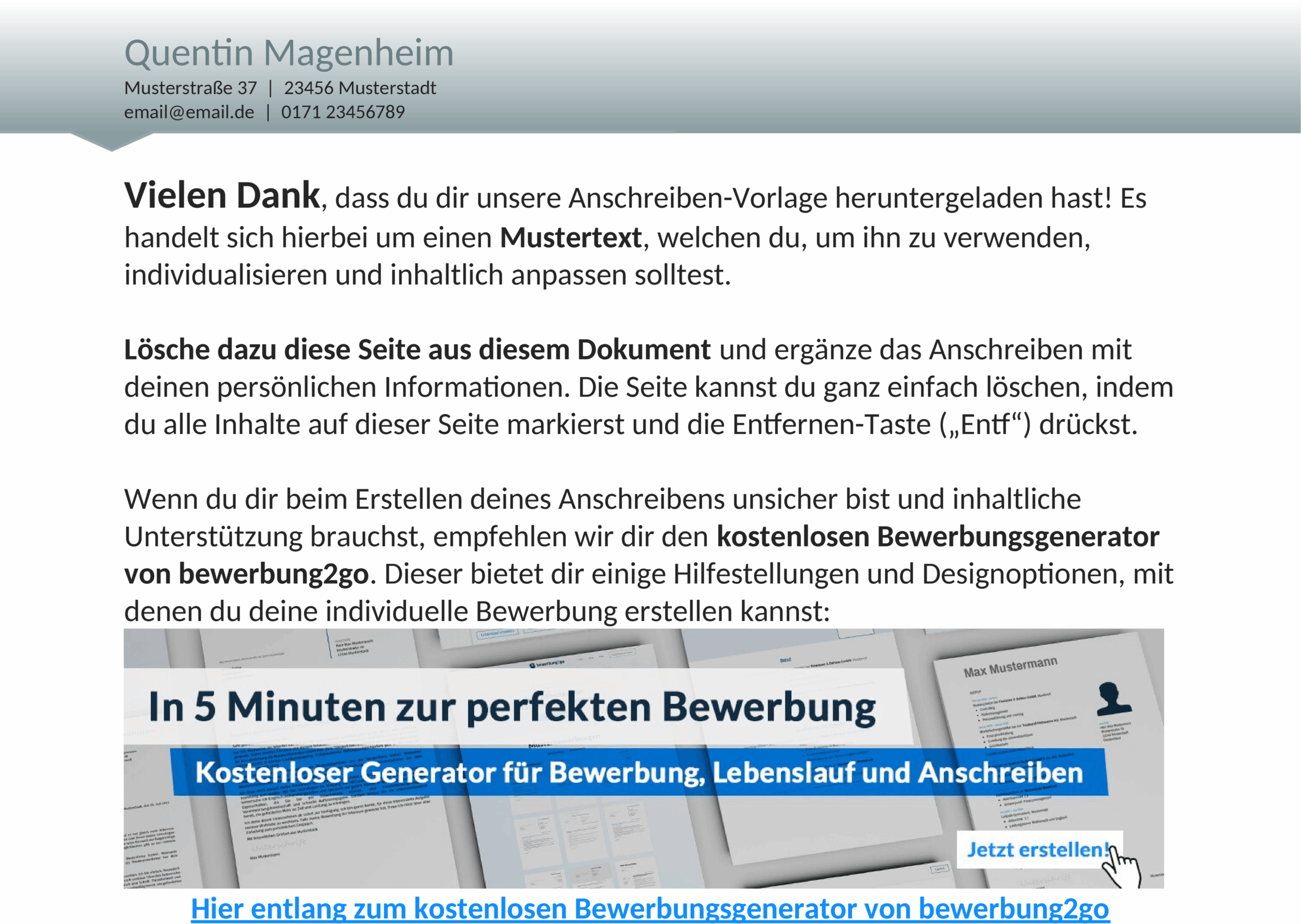 Word Bewerbungsvorlage Handwerklich