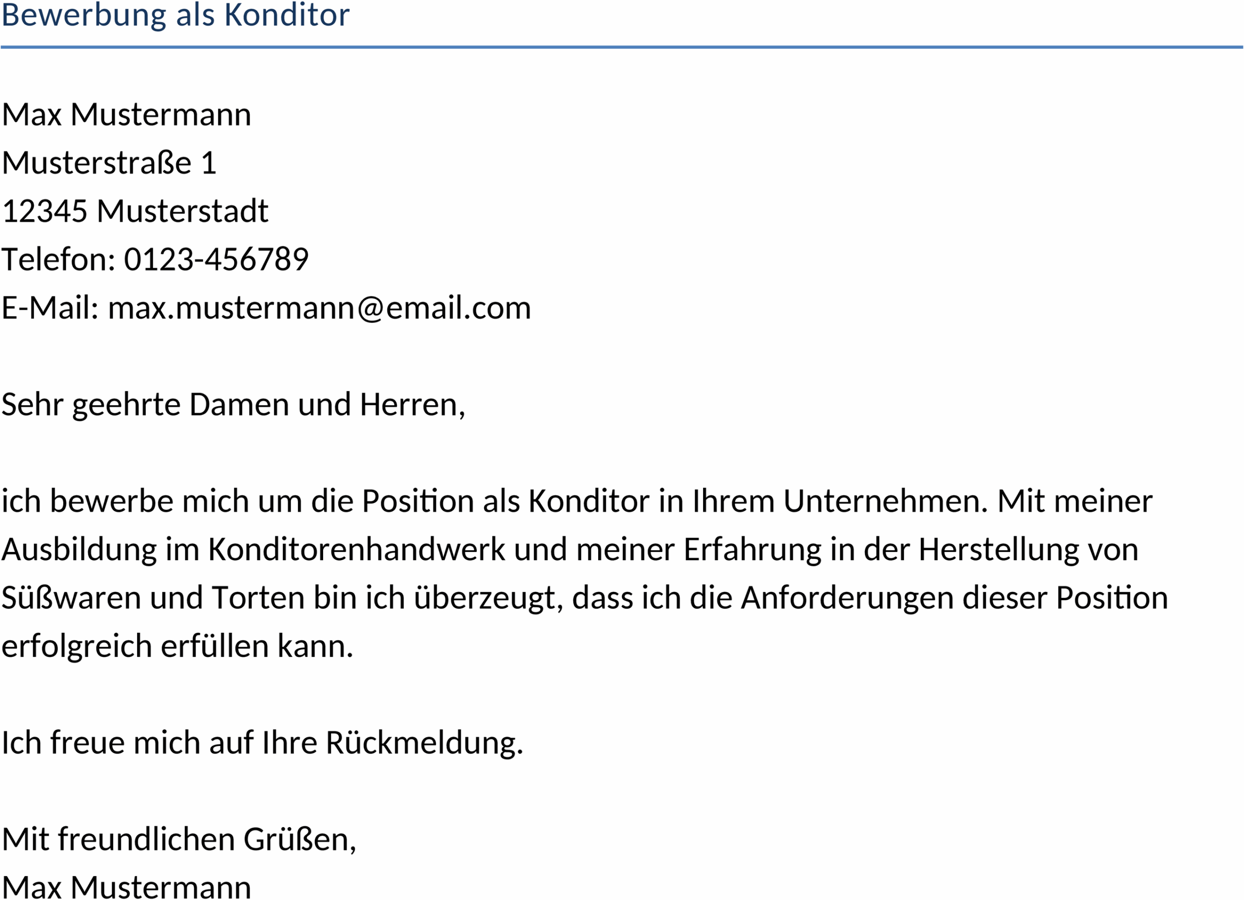 Word Bewerbungsvorlage Konditor