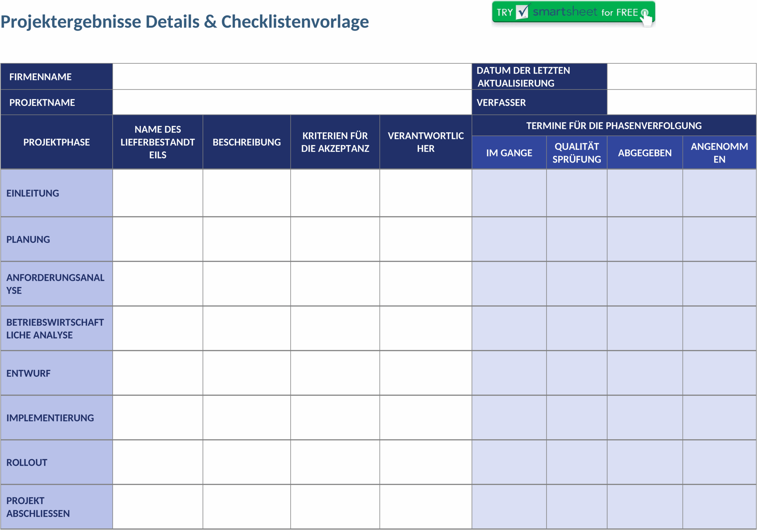 Word-Checkliste für Projektlieferungen