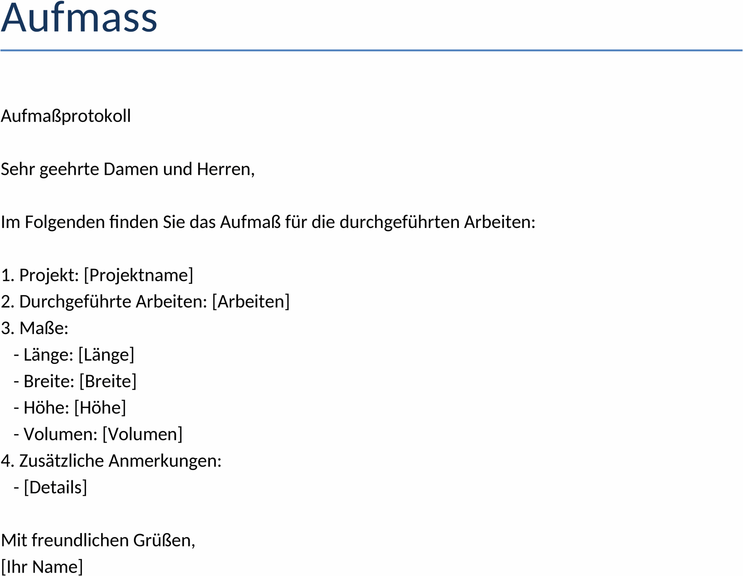 Word-Datei zur Erfassung von Aufmaßdaten