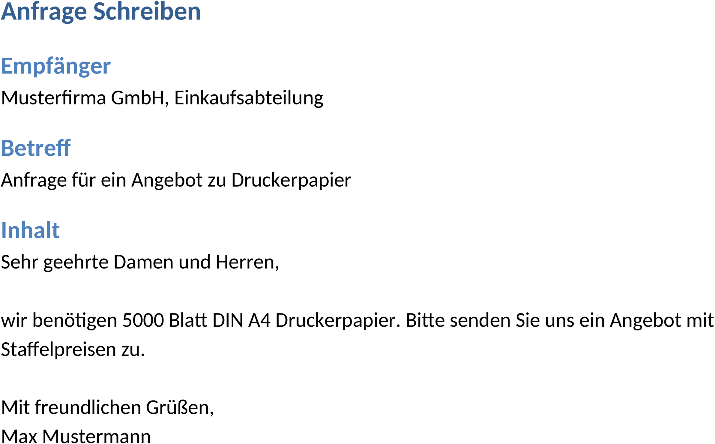 Word-Dateivorlage für Anfragen
