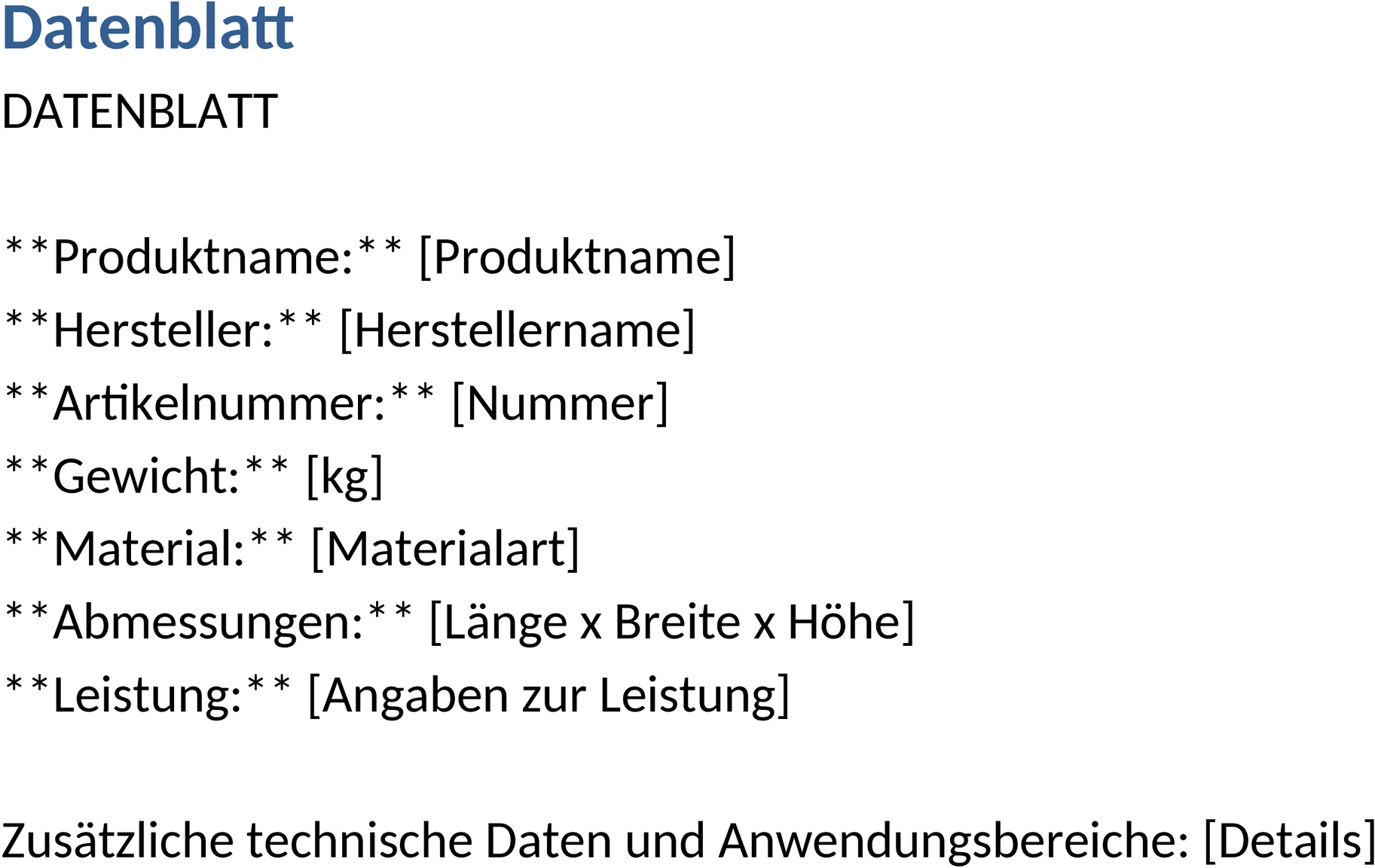 Word-Datenblatt-Template für Geschäftsanwendungen