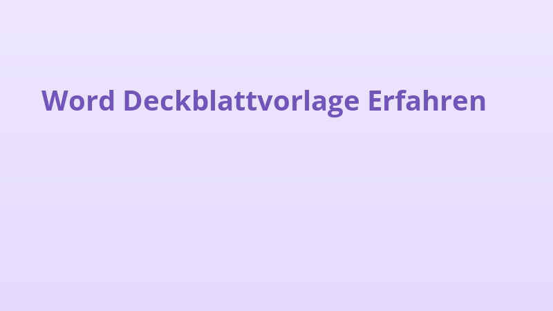 Word Deckblattvorlage Erfahren