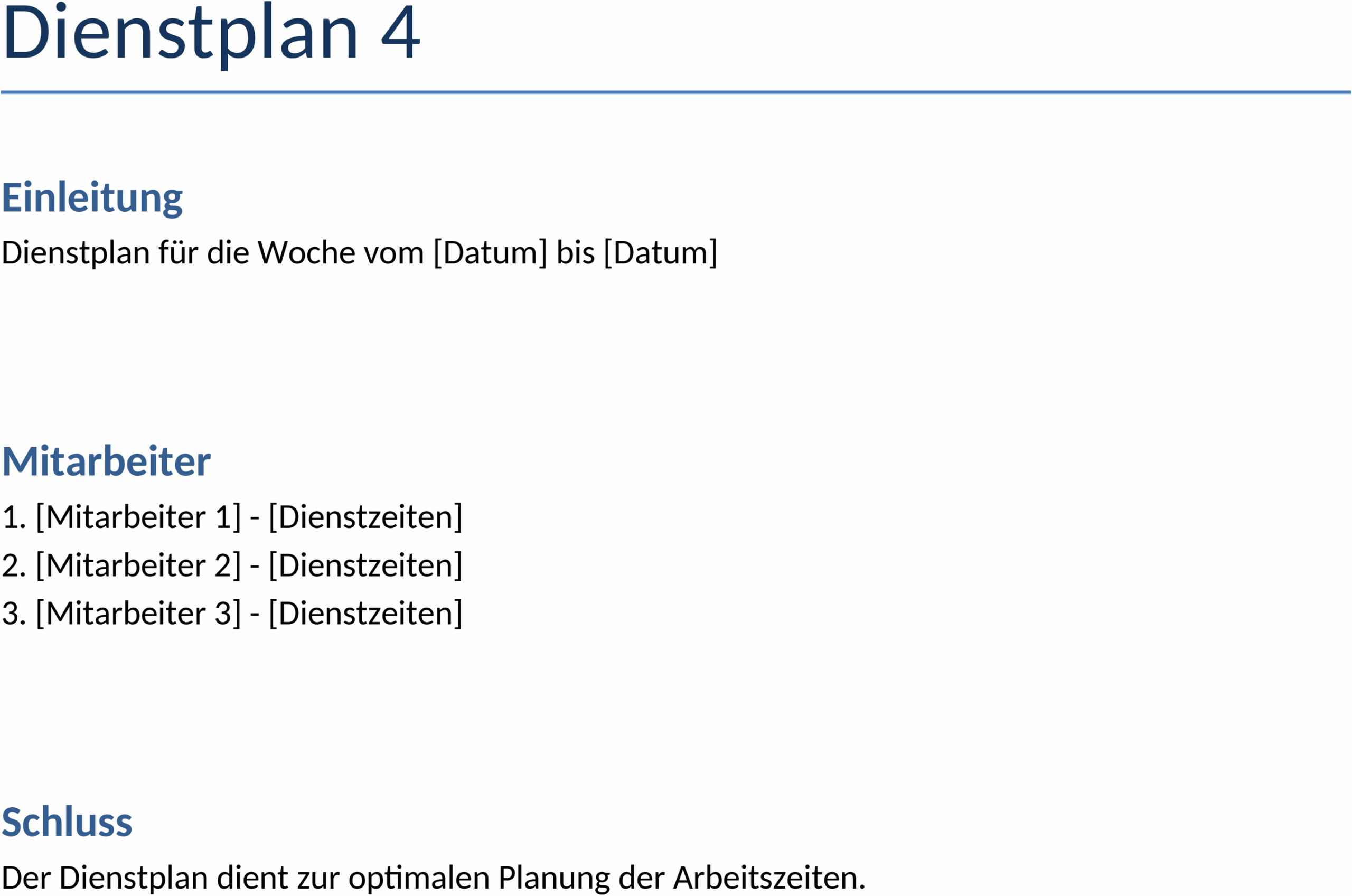 Word-Dienstplan-Template für Arbeit und Job