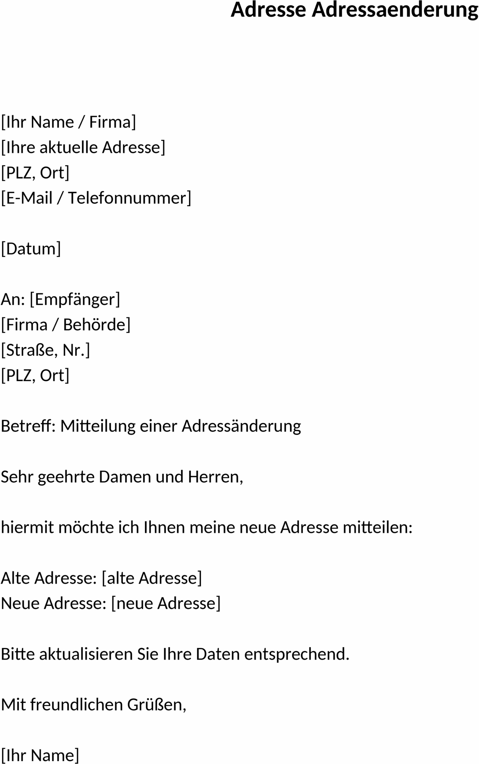 Word-Dokument Adressänderung