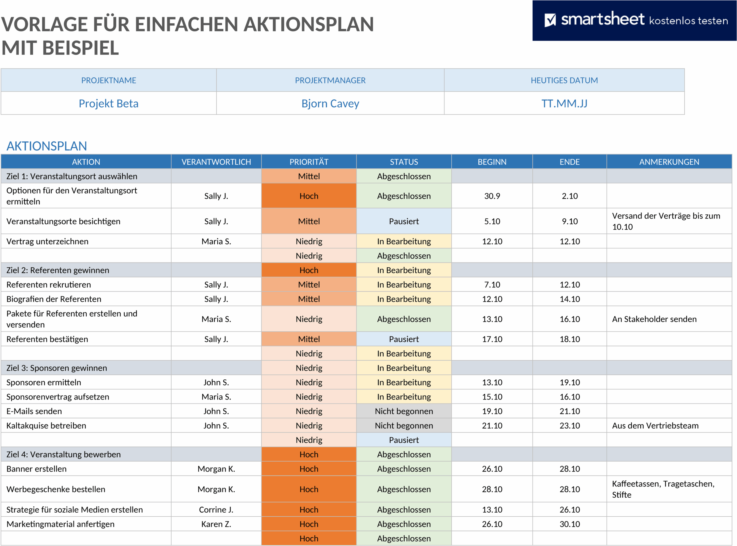 Word Dokument Aktionsplan für Unternehmen