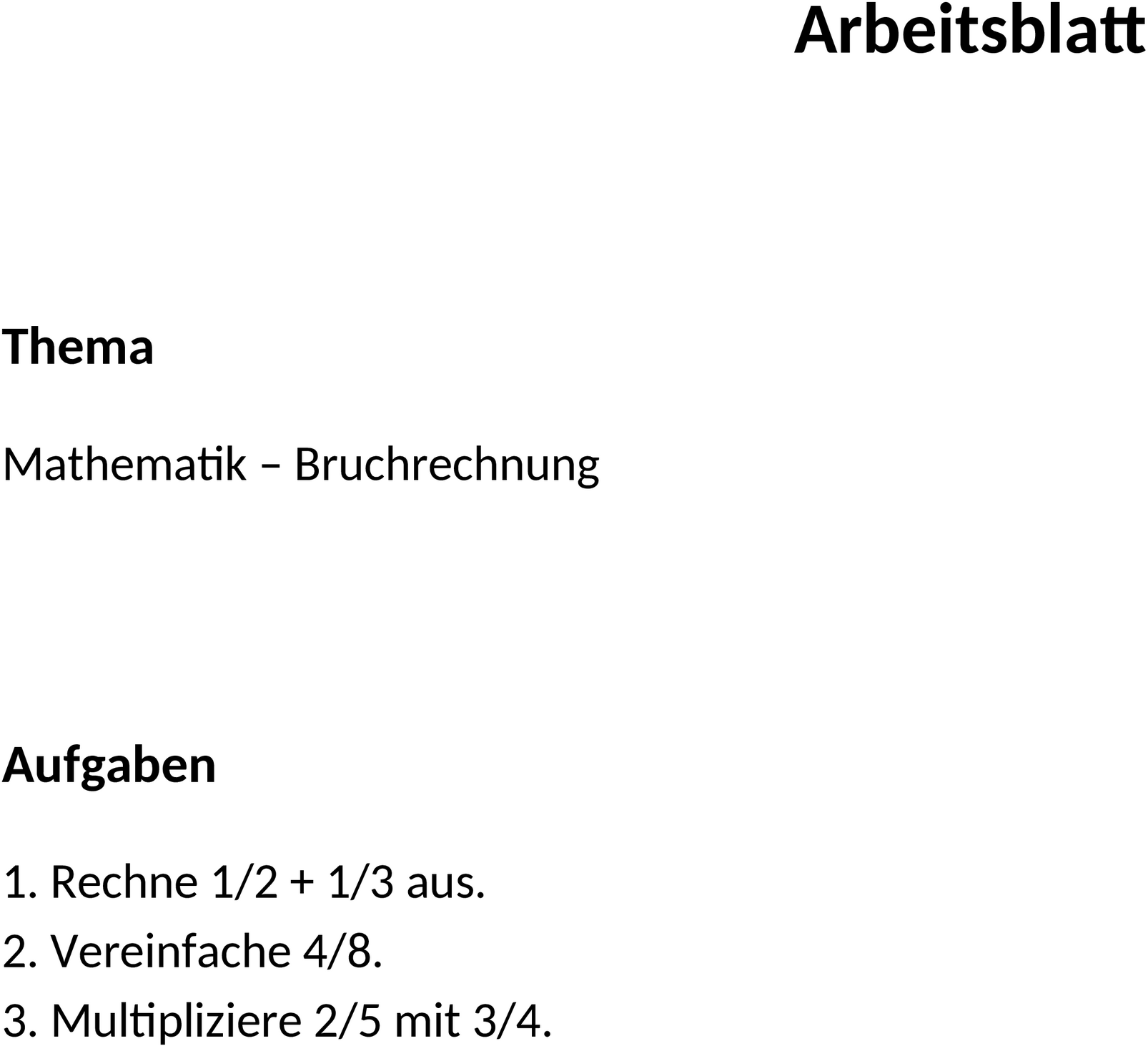 Word-Dokument: Arbeitsblatt für Produktivität