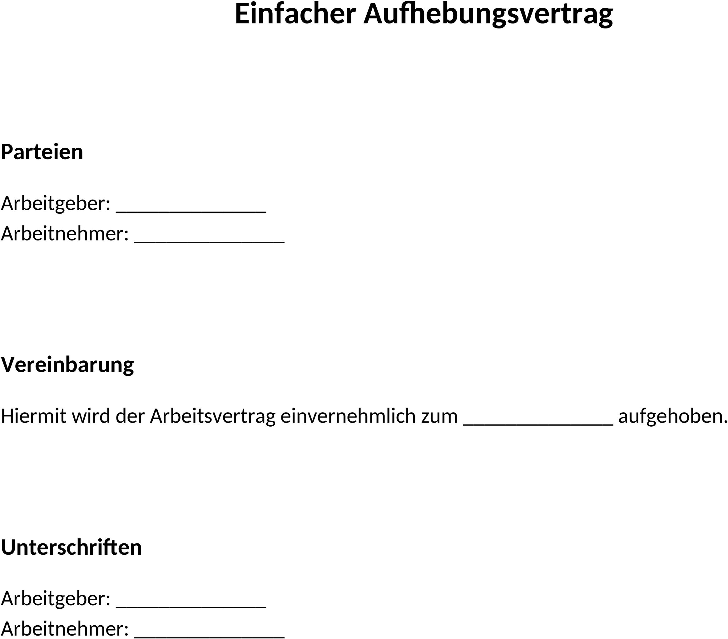 Word-Dokument Aufhebungsvertrag Vorlage