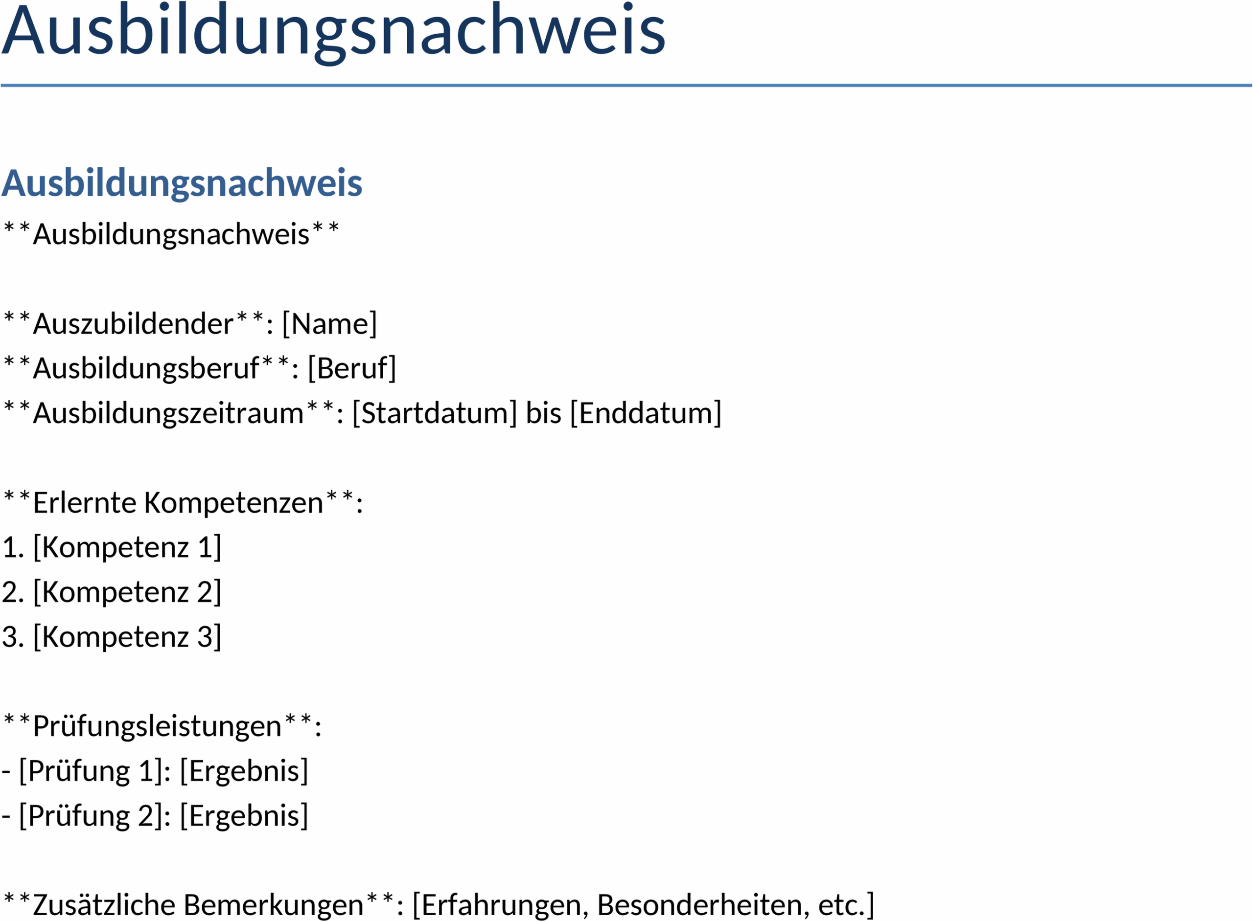 Word-Dokument Ausbildungsnachweis