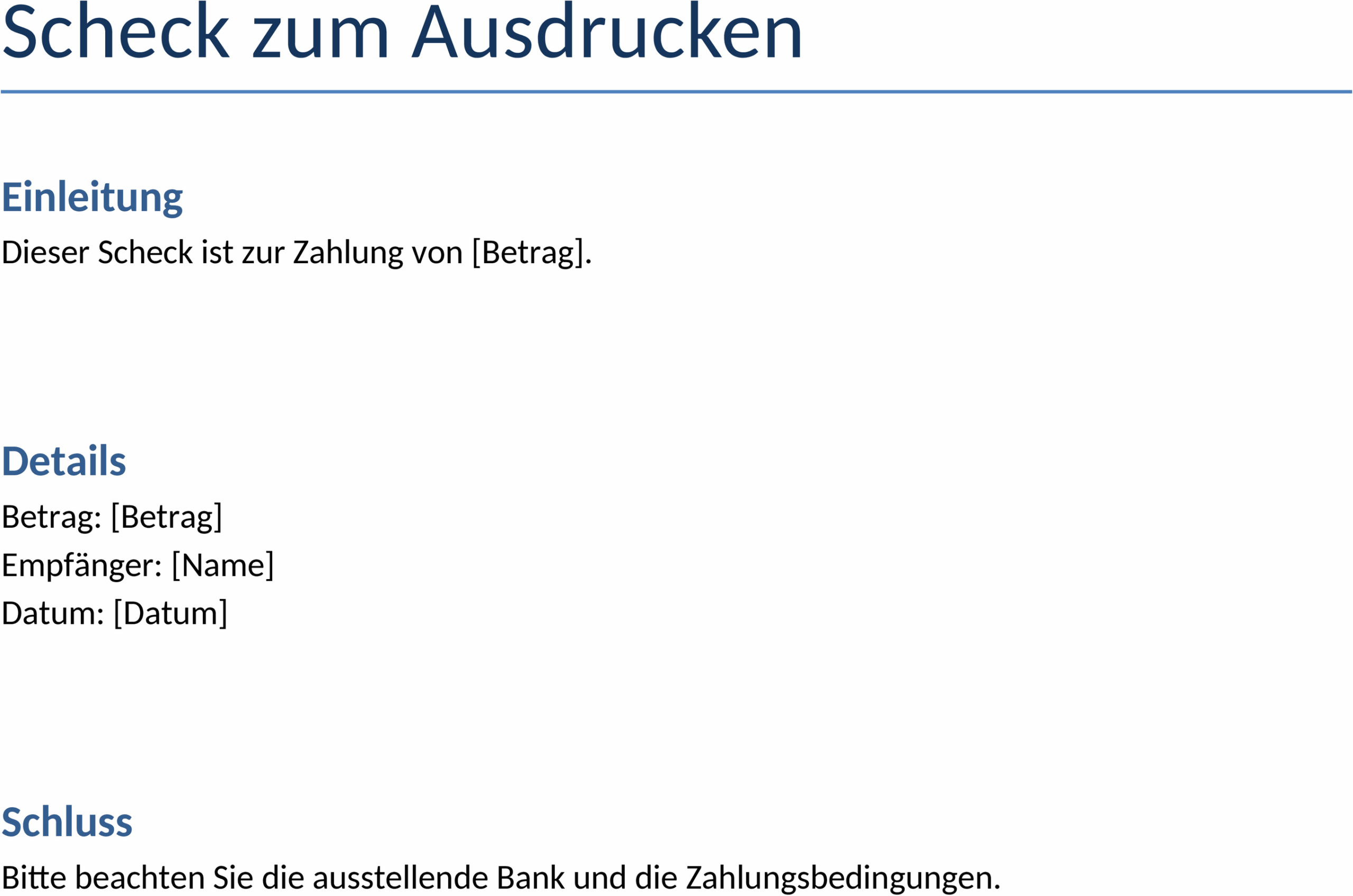 Word-Dokument Ausdrucken Scheck