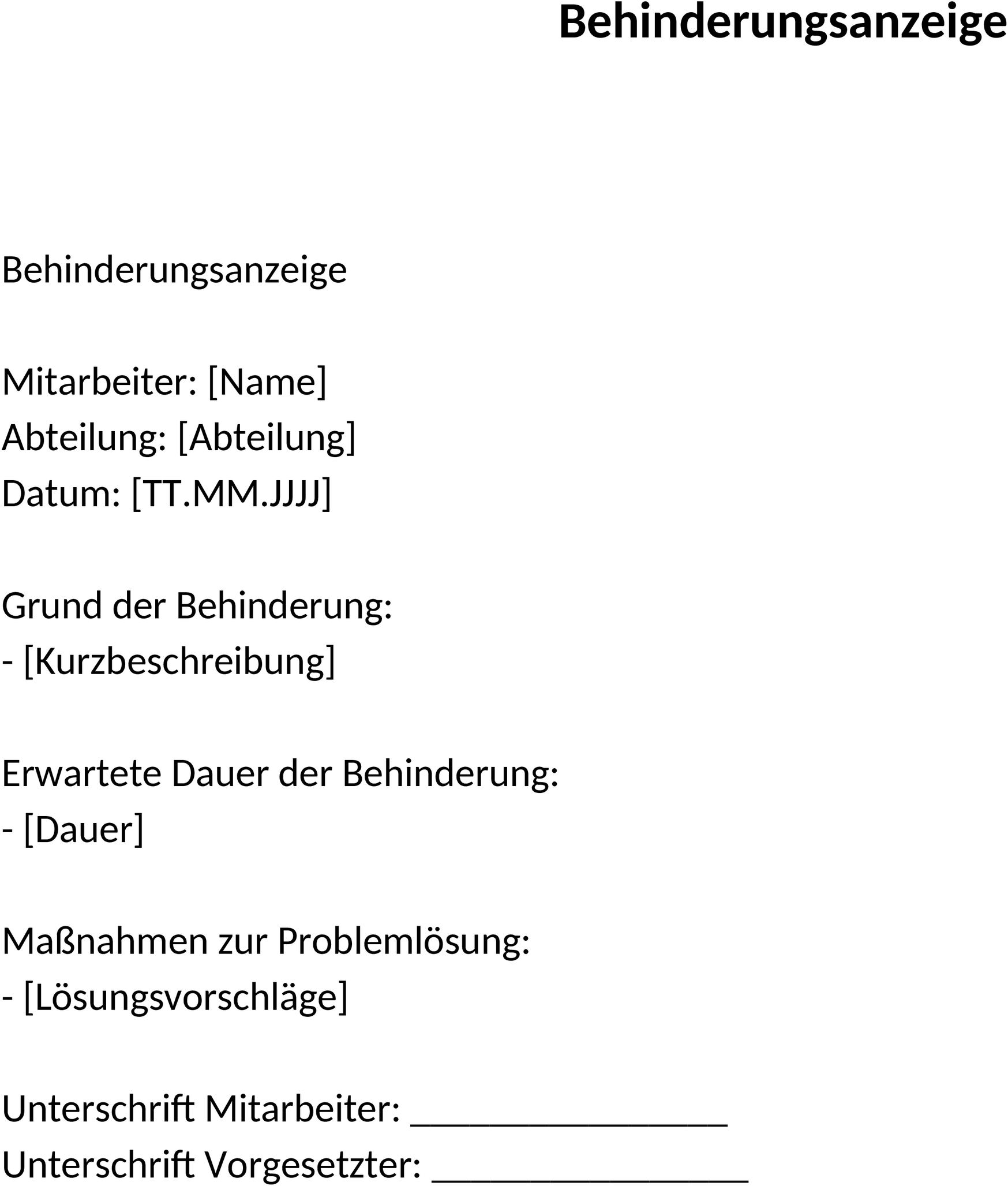 Word-Dokument zur Behinderungsanzeige