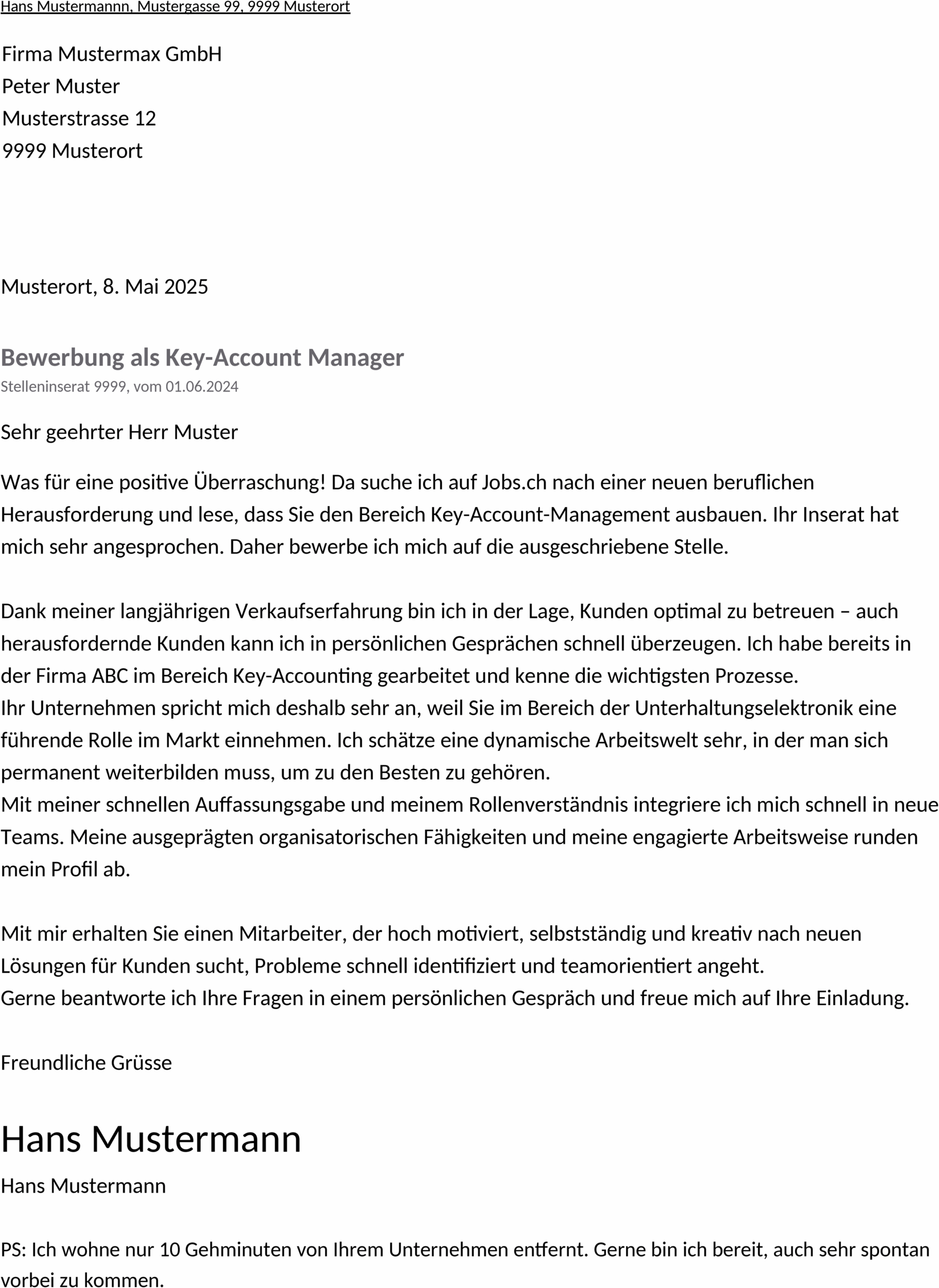 Word-Dokument Bewerbungsbrief Vorlage
