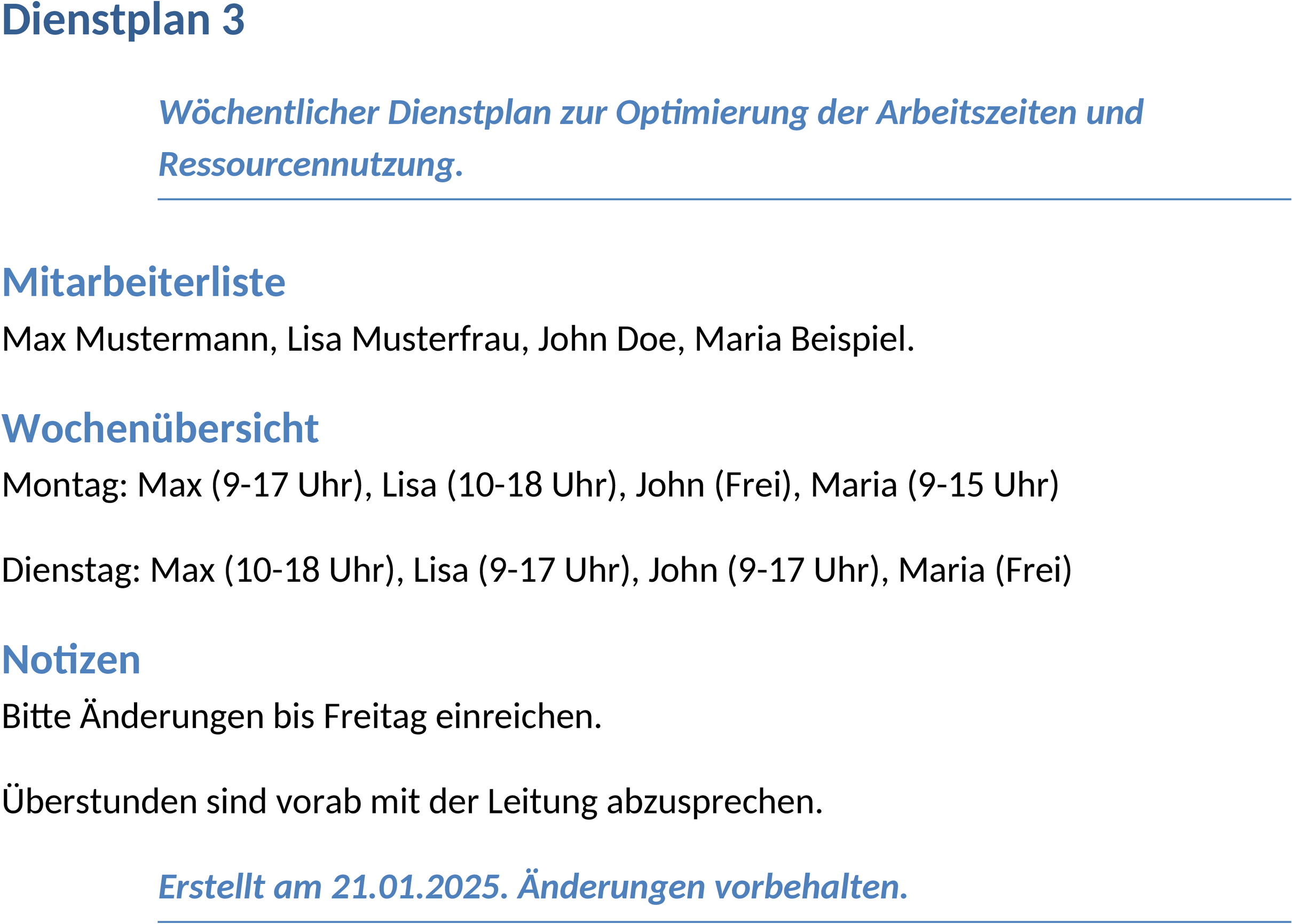 Word-Dokument Dienstplan