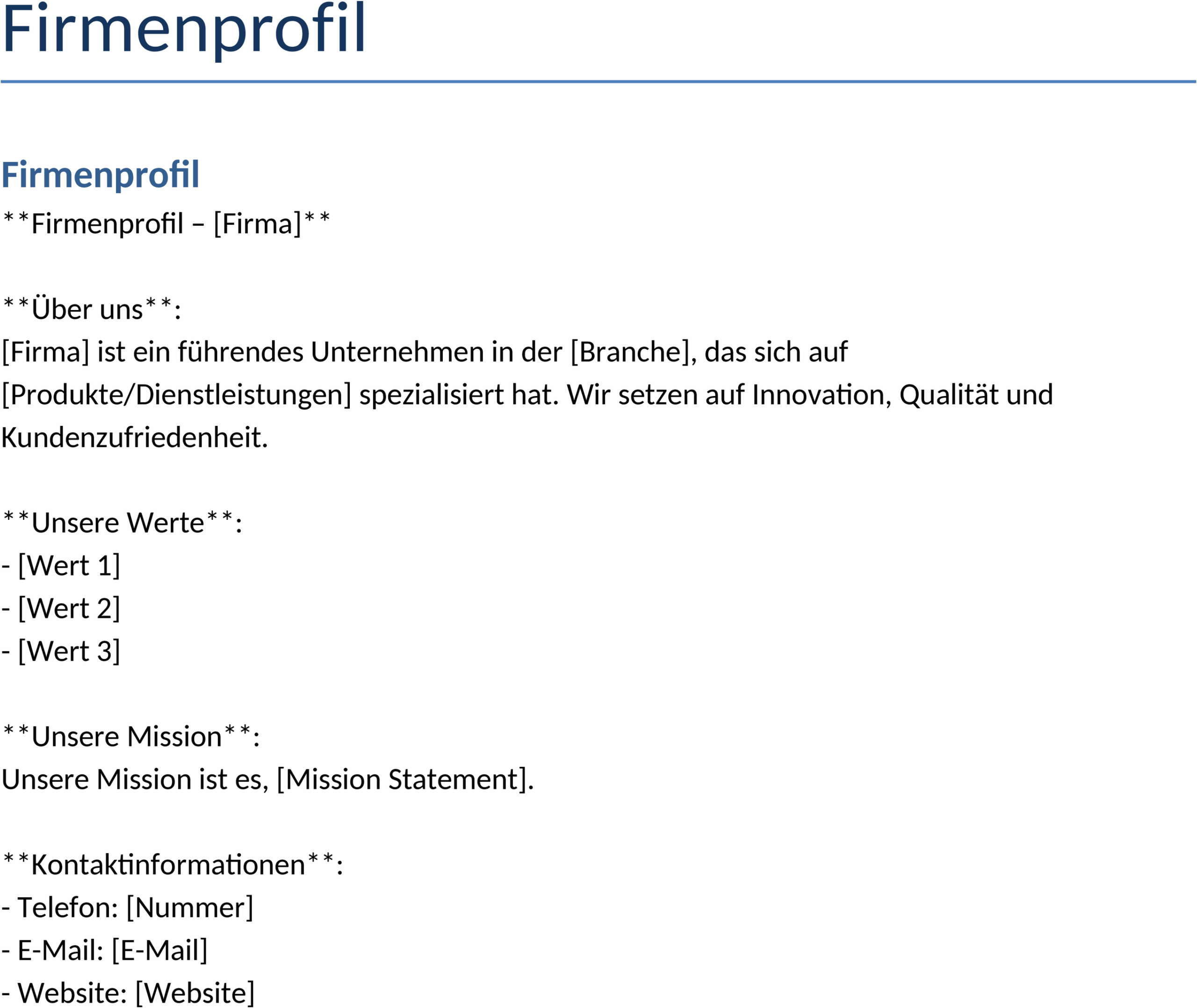 Word-Dokument für Firmenprofil