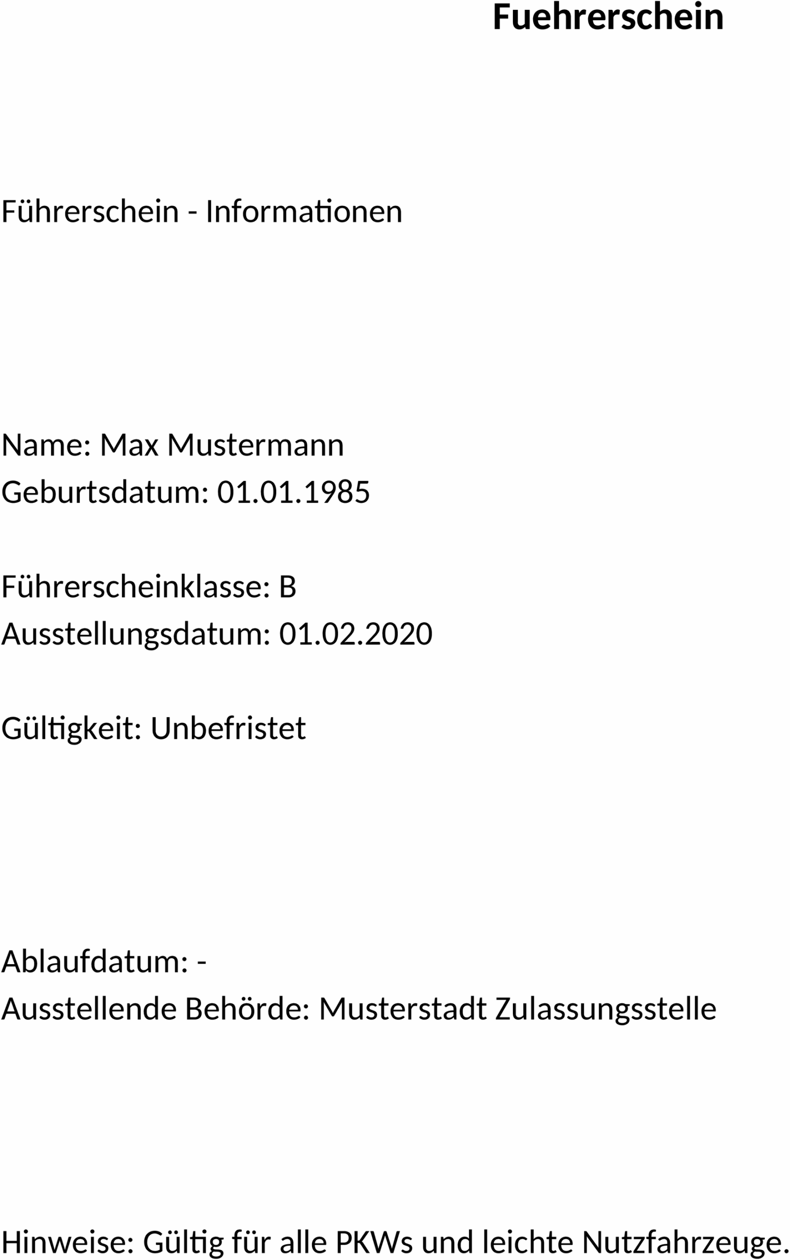 Word-Dokument Führerscheinantrag
