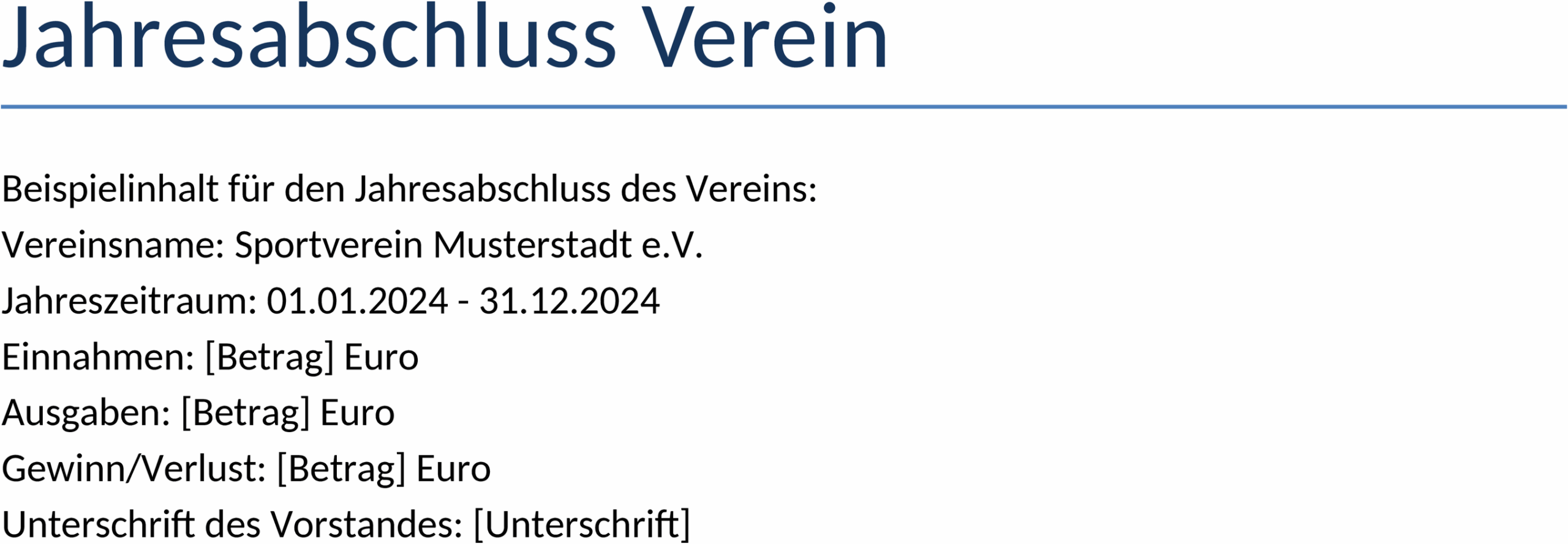 Word-Dokument für Jahresabschluss im Verein