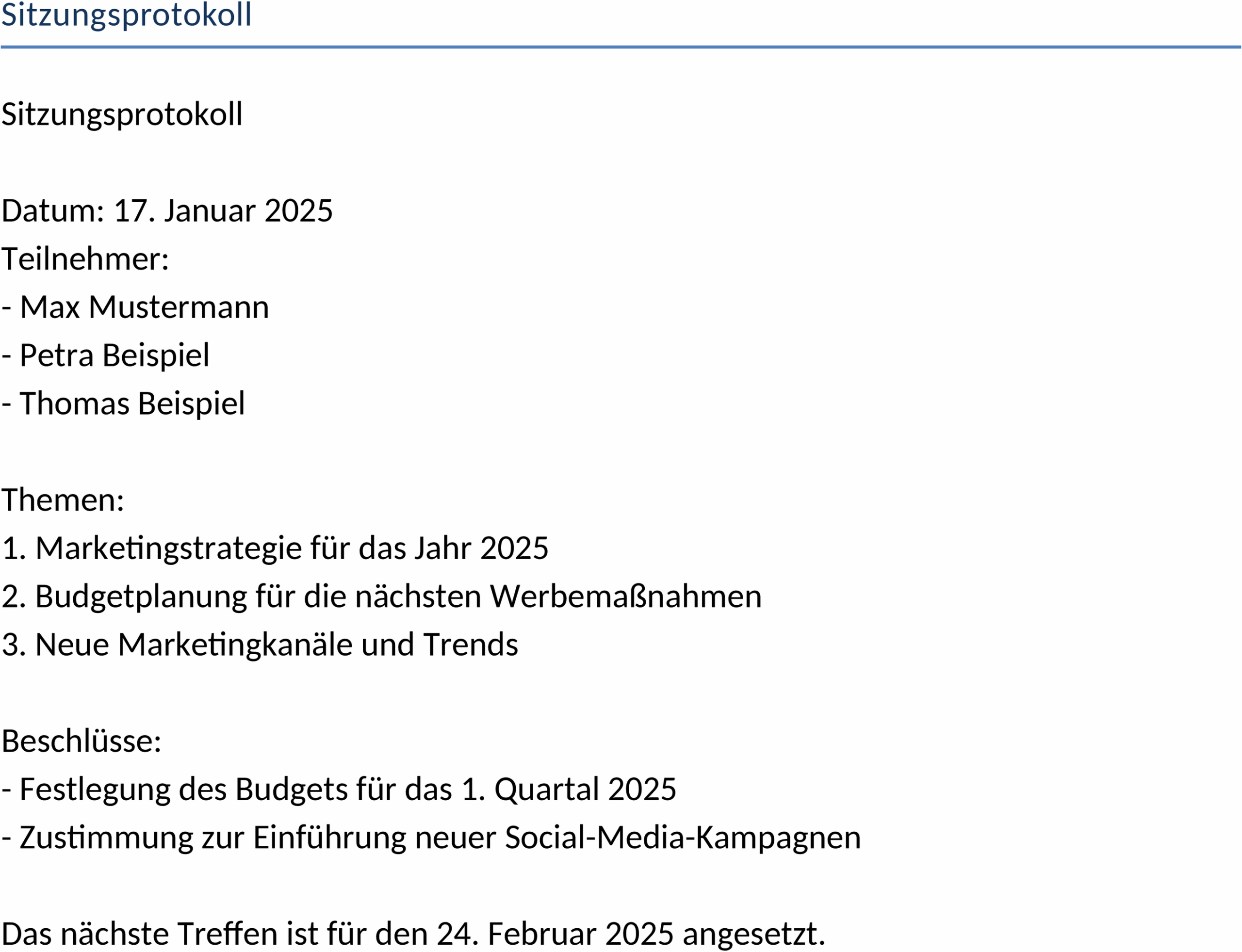 Word-Dokument für Sitzungsprotokolle