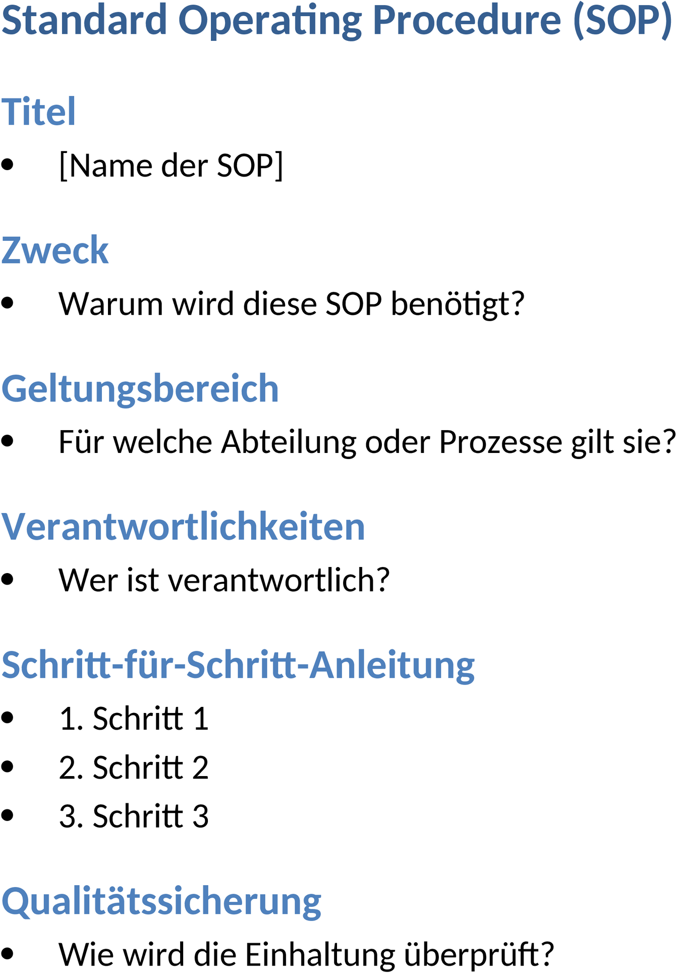 Word-Dokument für Standardarbeitsanweisungen