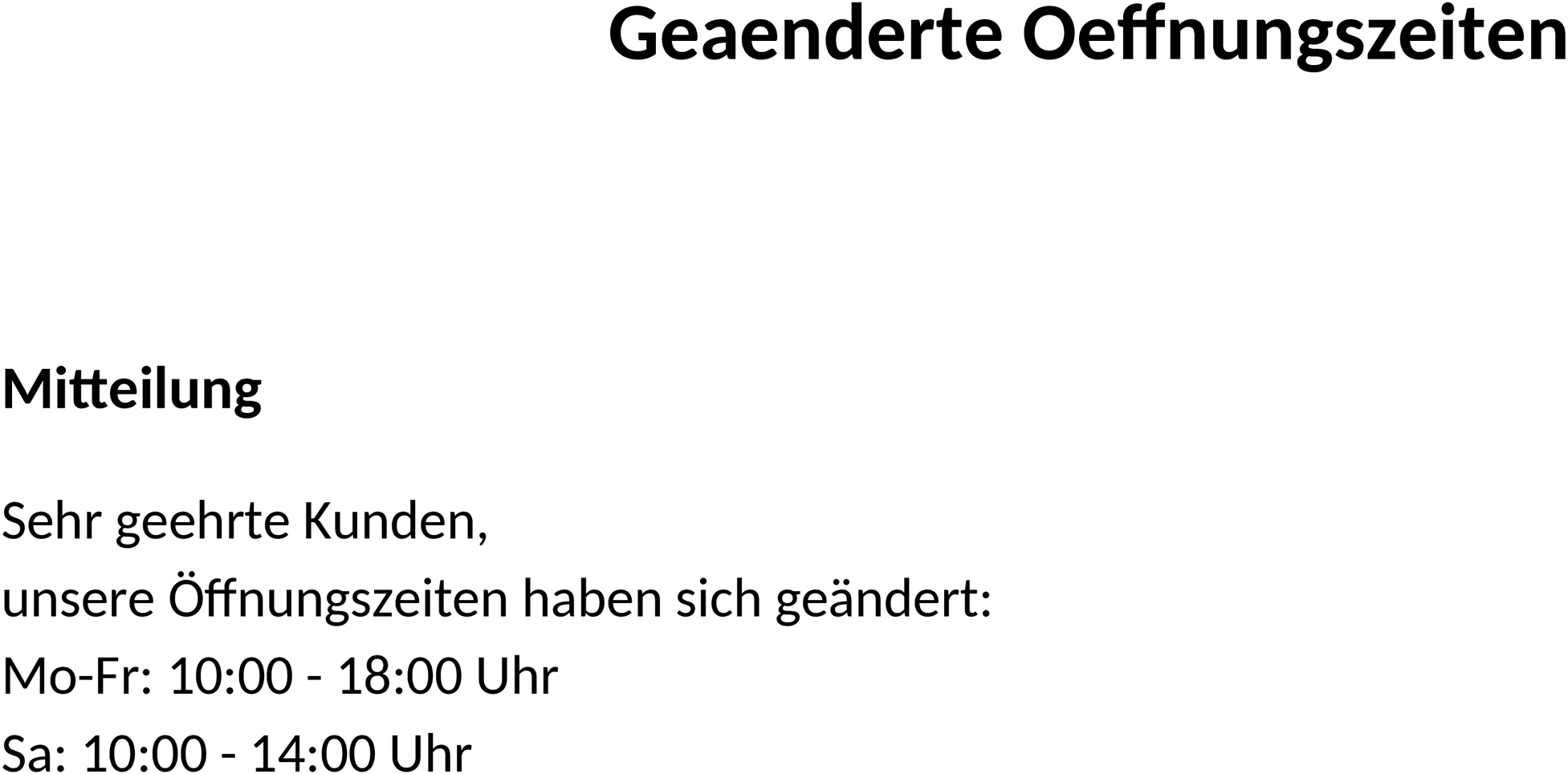 Word-Dokument Geänderte Öffnungszeiten