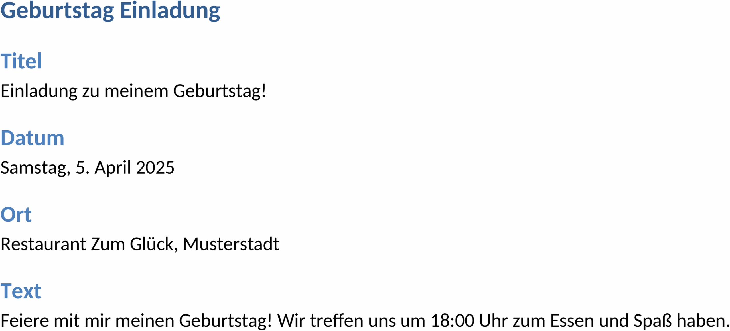 Word-Dokument Geburtstag Einladung