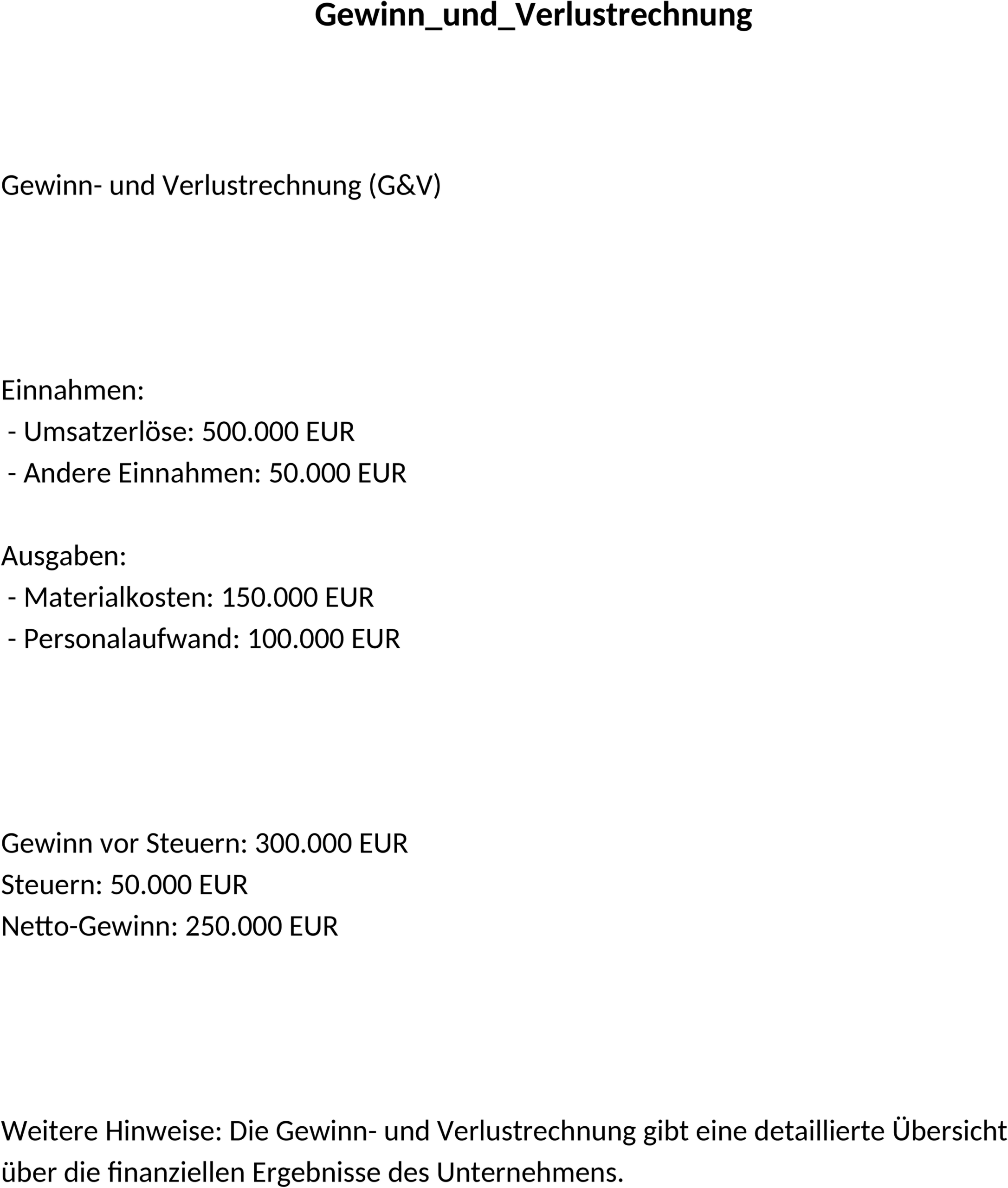 Word-Dokument Gewinn- und Verlustrechnung