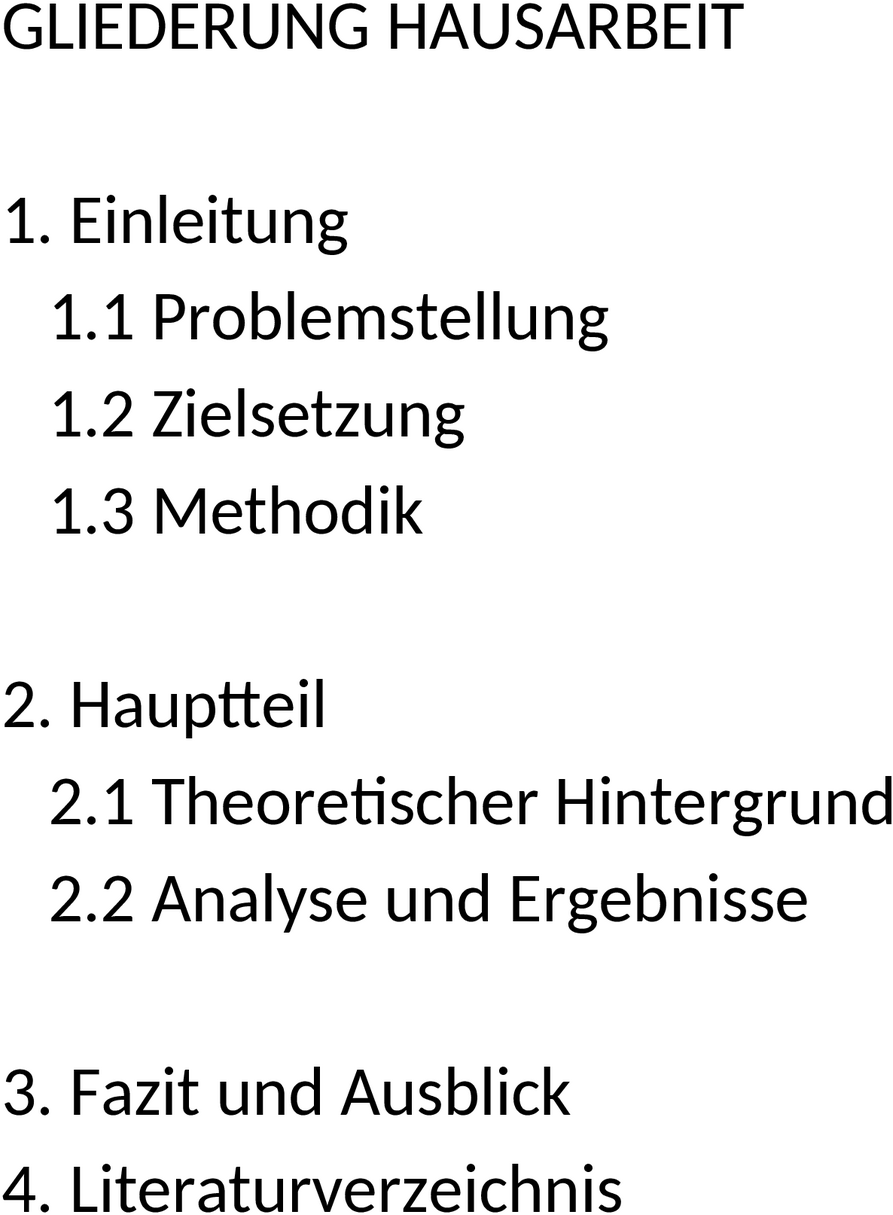 Word-Dokument Gliederung Hausarbeit