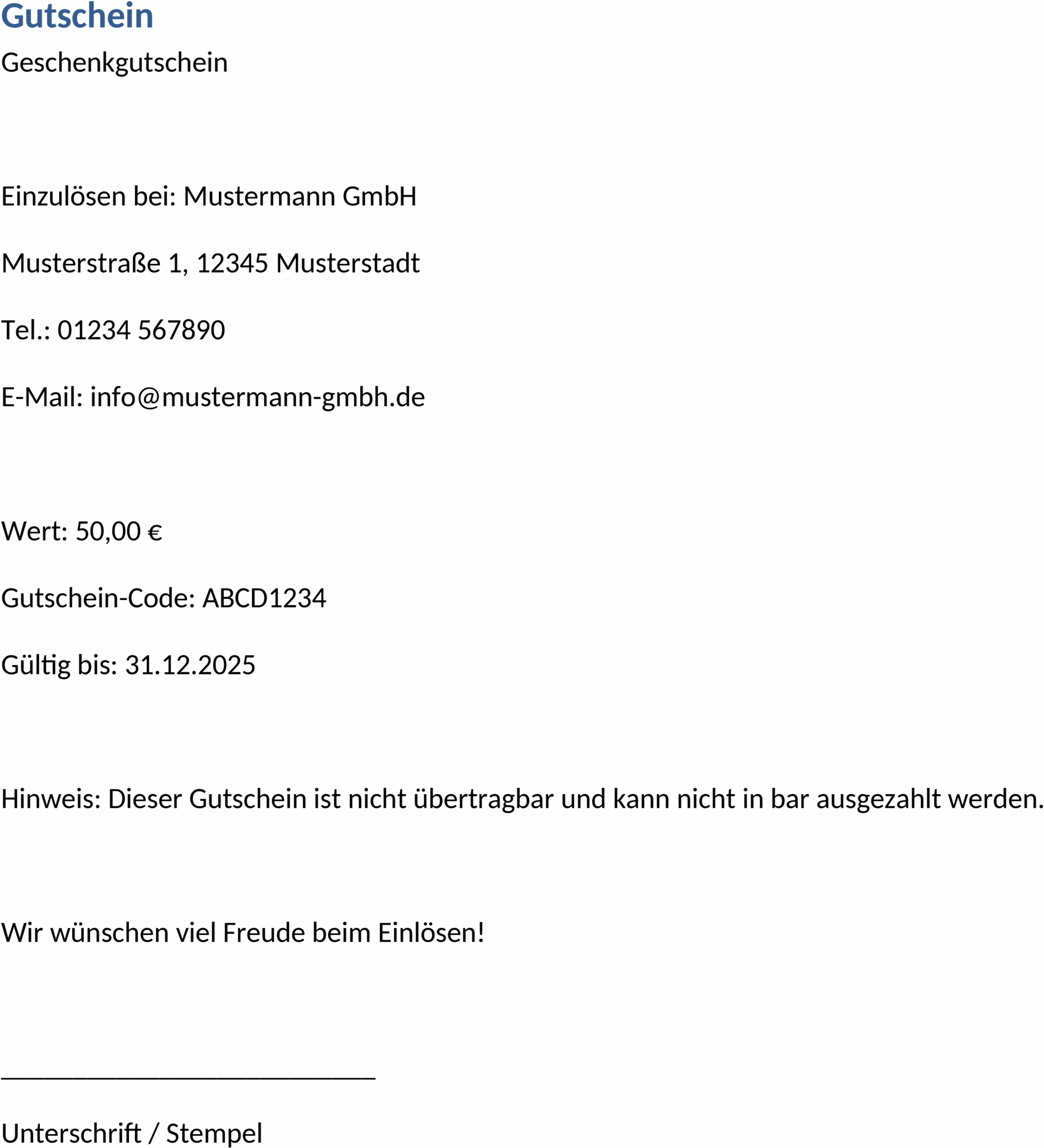 Word-Dokument: Gutscheinvorlage zum Ausdrucken