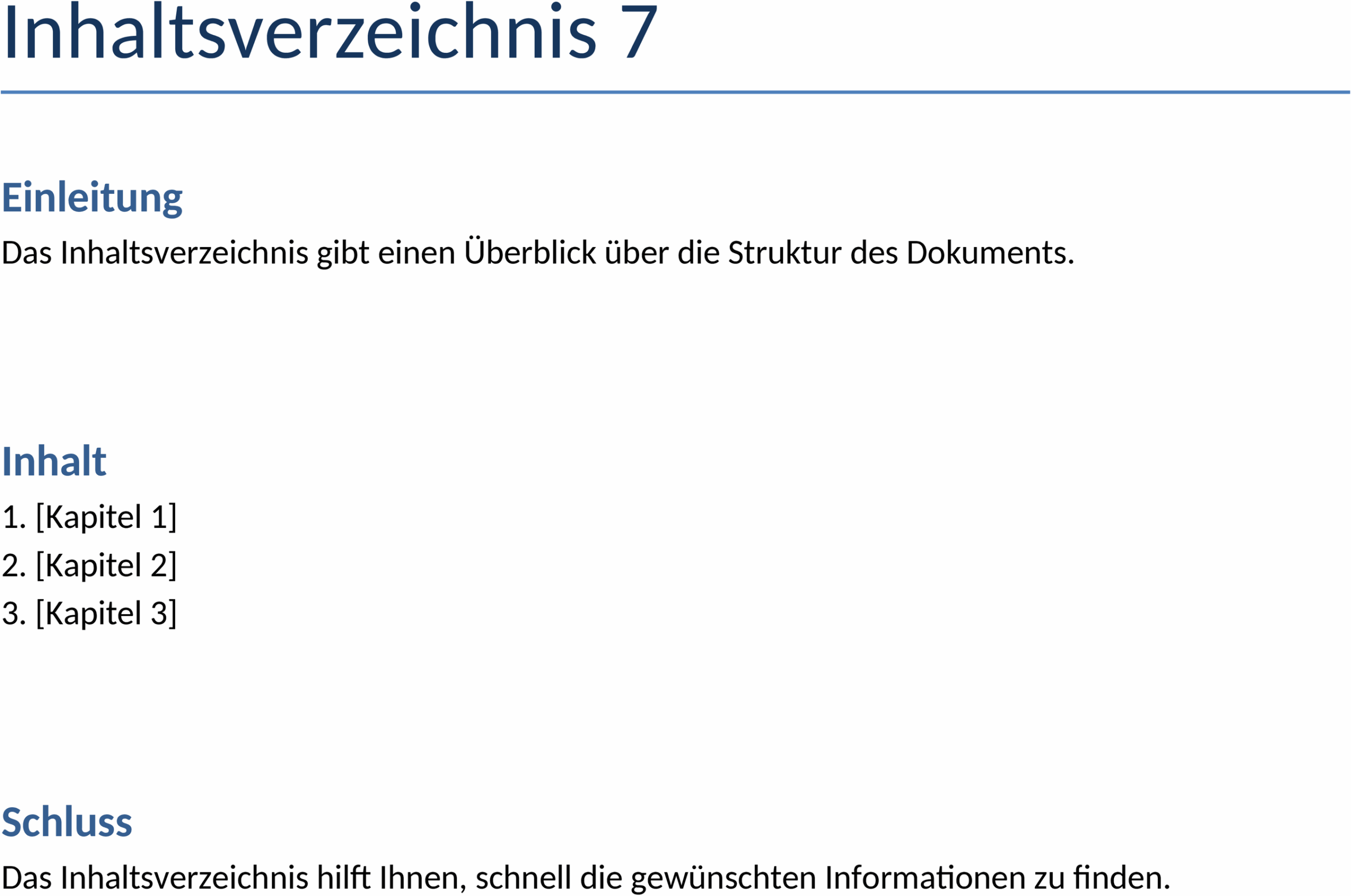 Word-Dokument Inhaltsverzeichnis Vorlage
