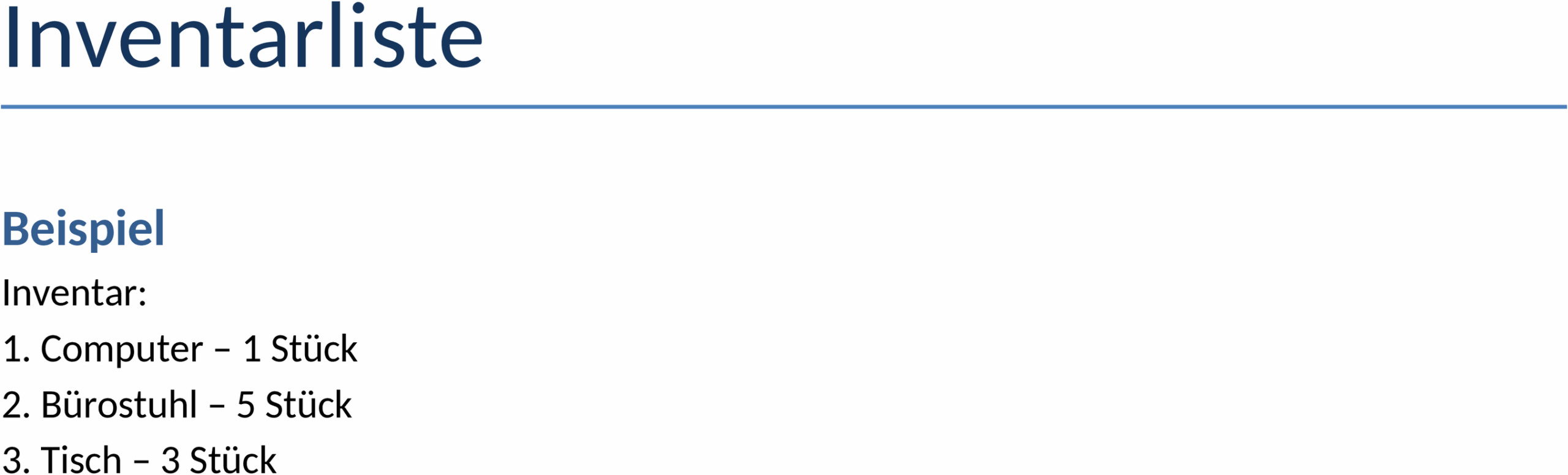 Word-Dokument Inventarliste