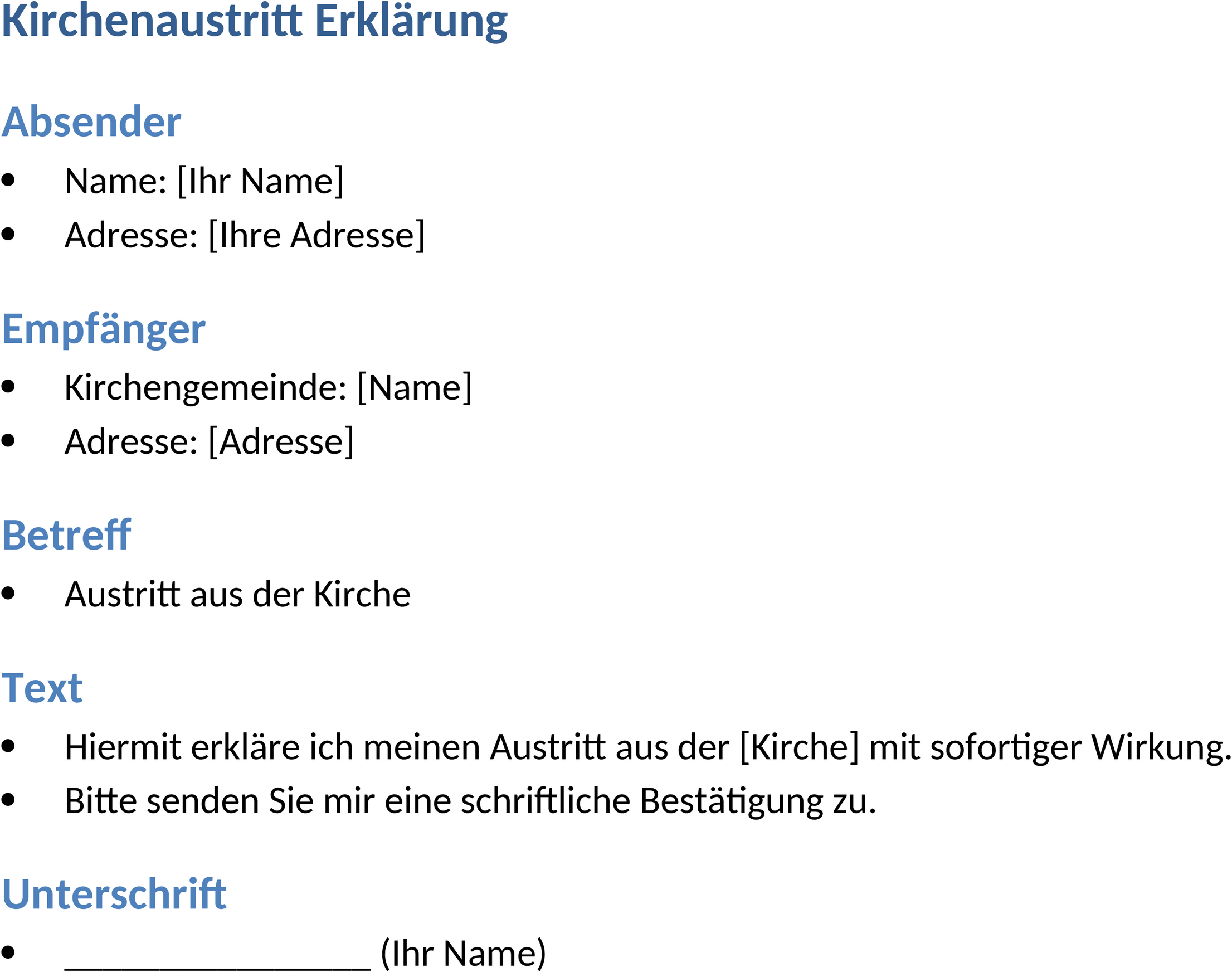 Word-Dokument für Kirchenaustritt