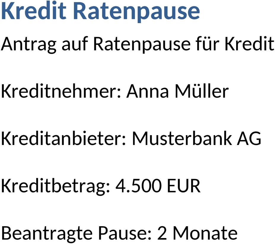 Word-Dokument Kredit Ratenpause Vorlage
