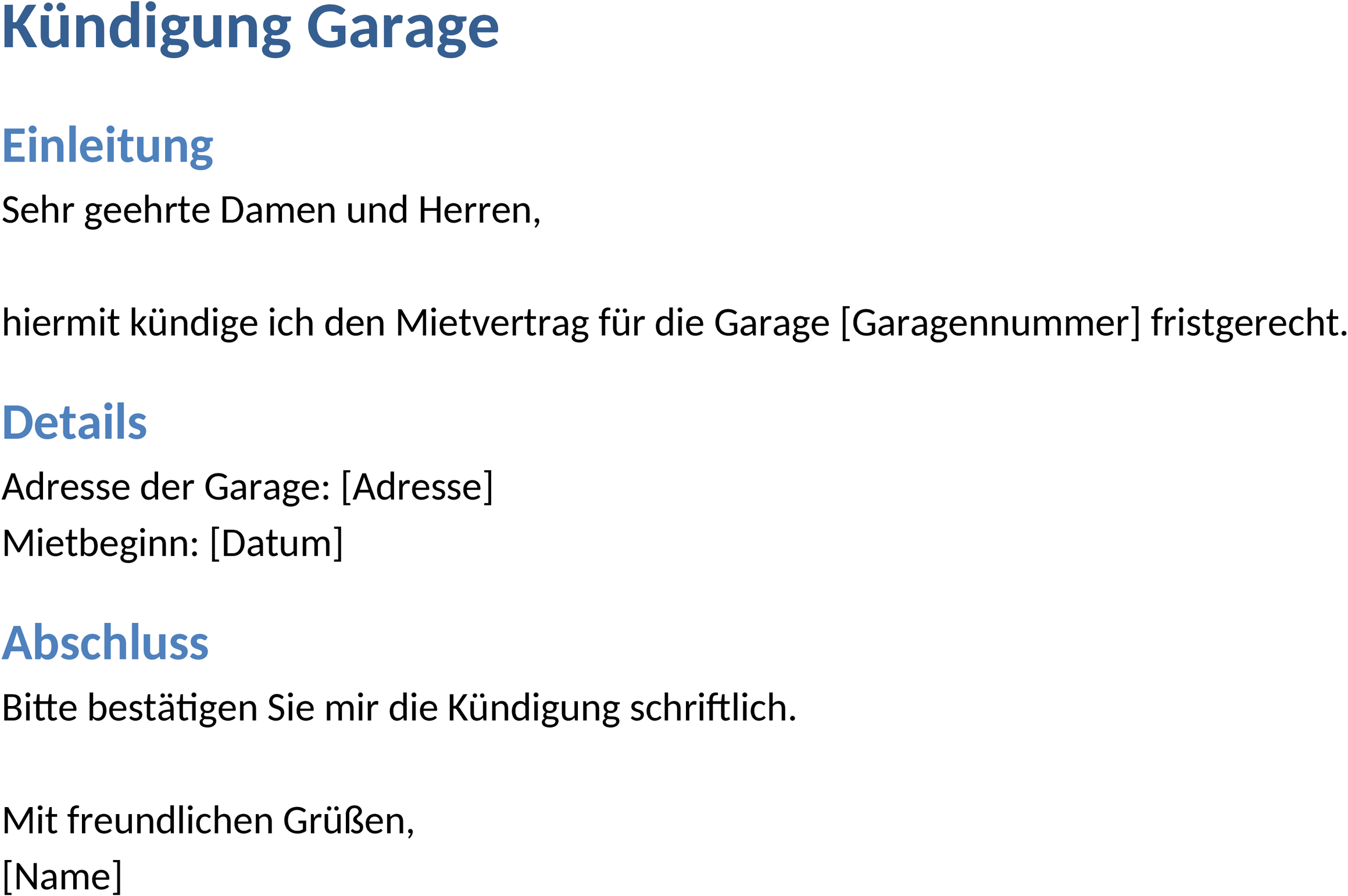 Word-Dokument Kündigung Garage